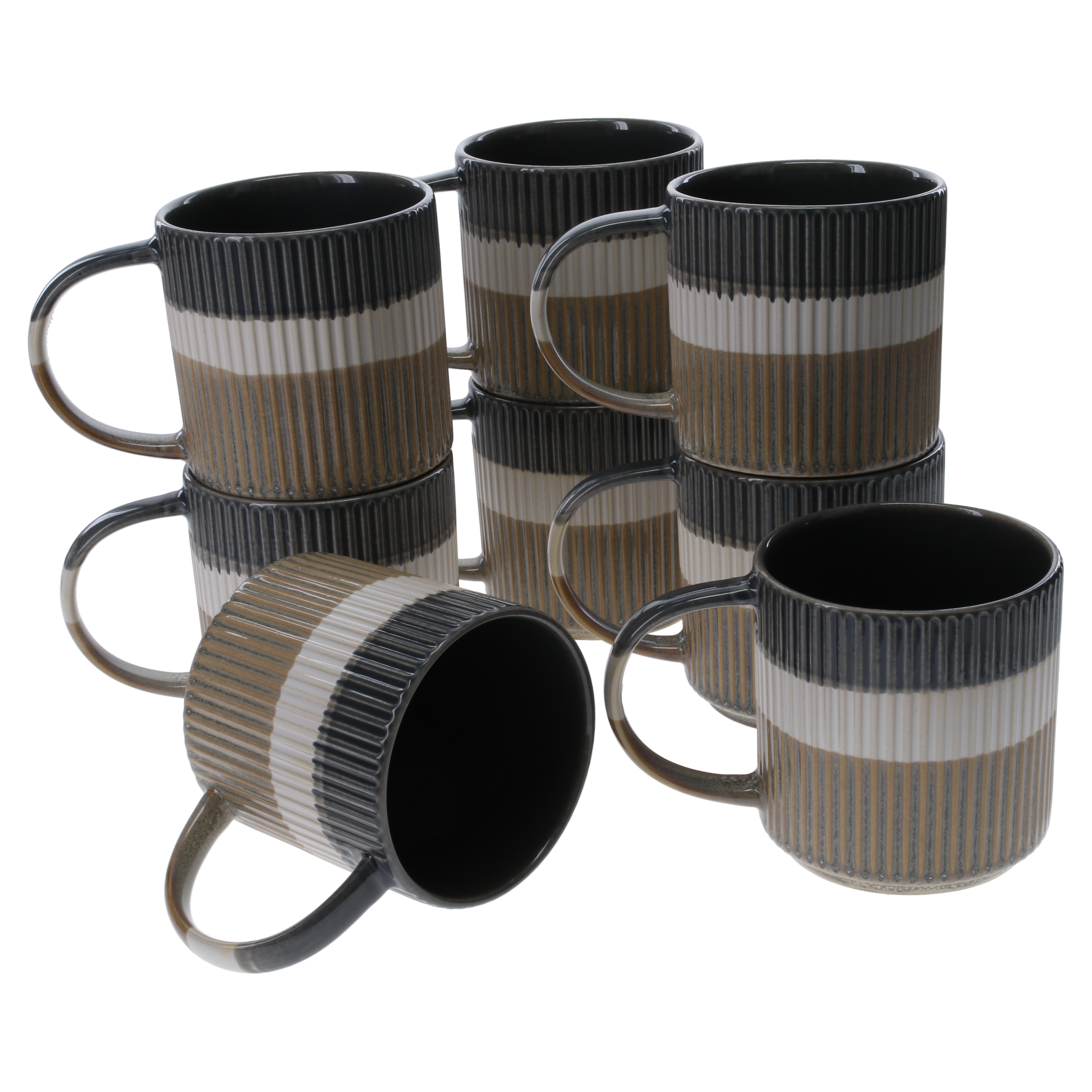 Tri-Color Mugs, 8-Piece Set