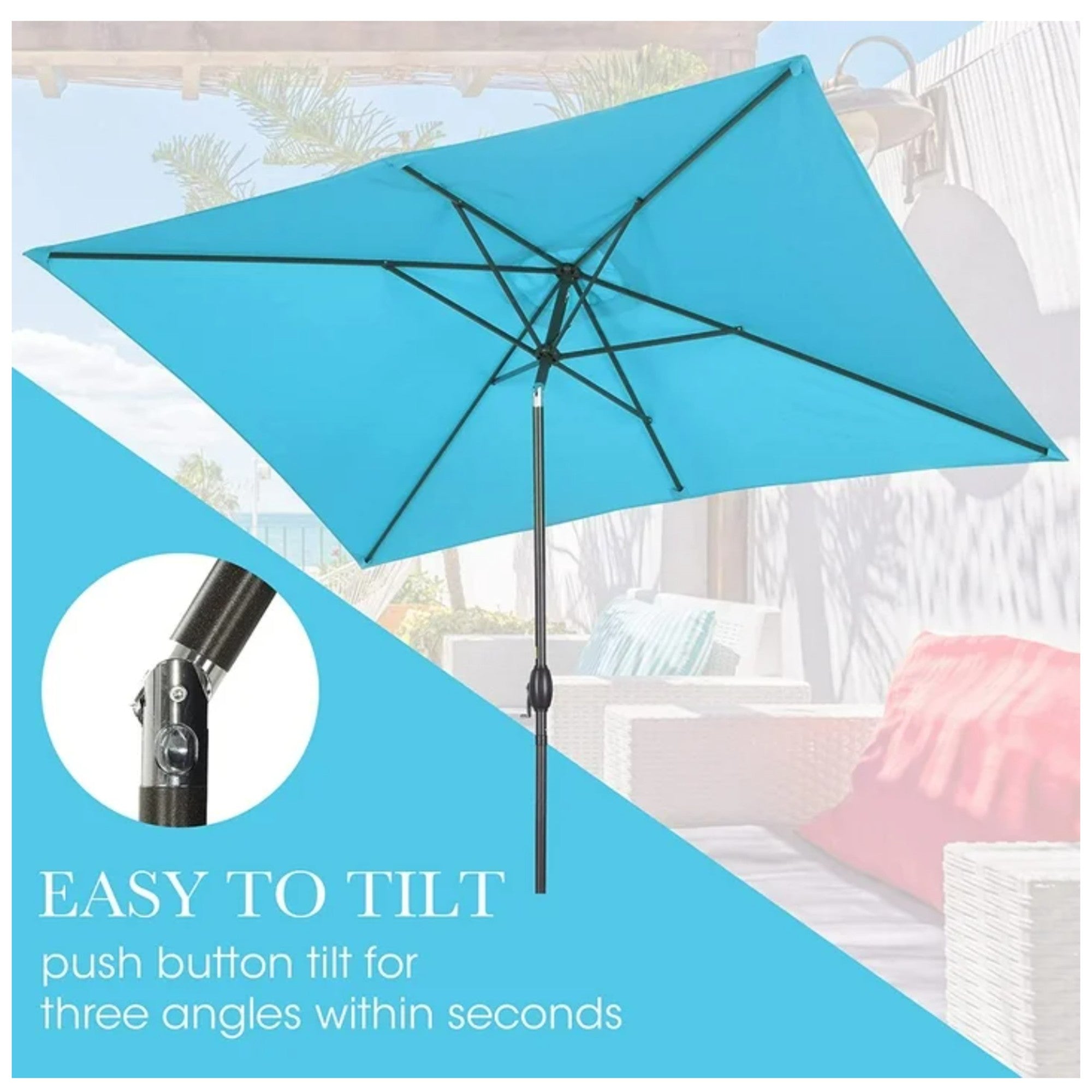 6.5 x 10 ft Rectangular Patio Umbrella with Crank, Base Not Included