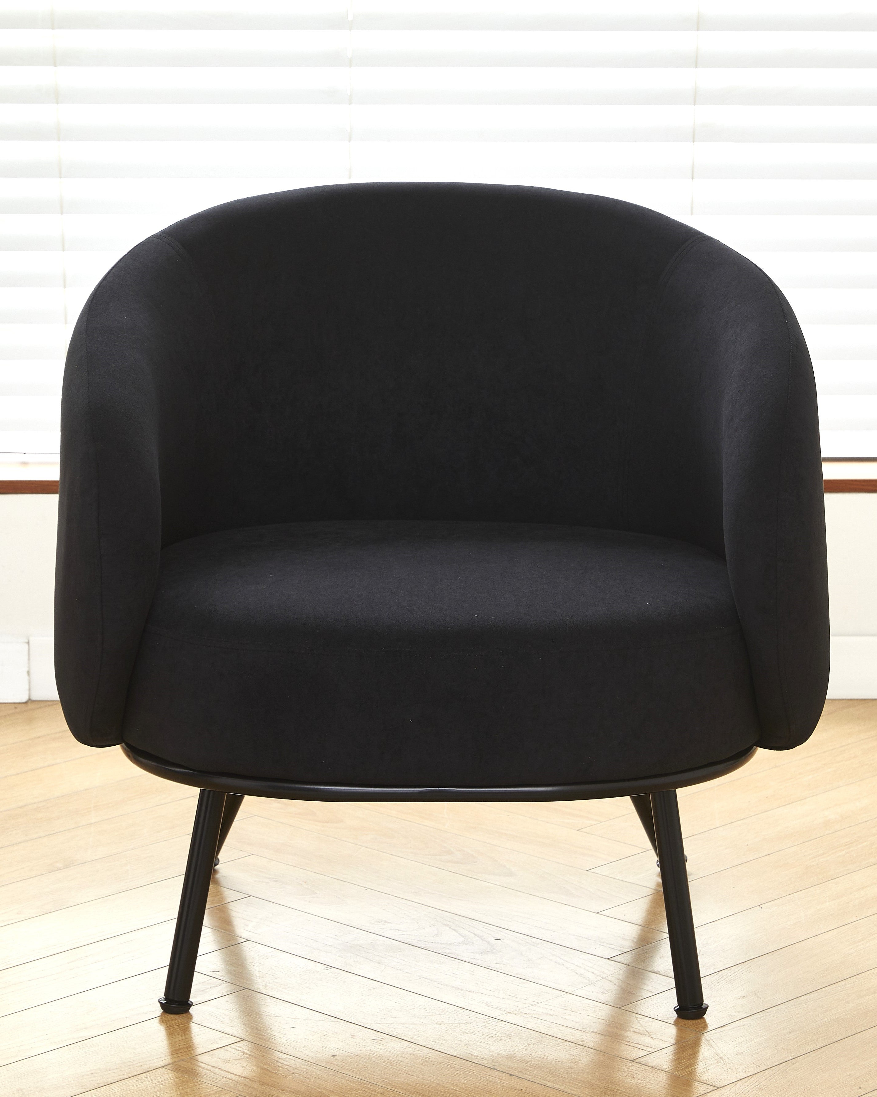Mid-Century Modern Velvet Accent Chair, Upholstered Barrel Armchair with Metal Legs, Comfy Single Sofa Chair for Living Room Bedroom
