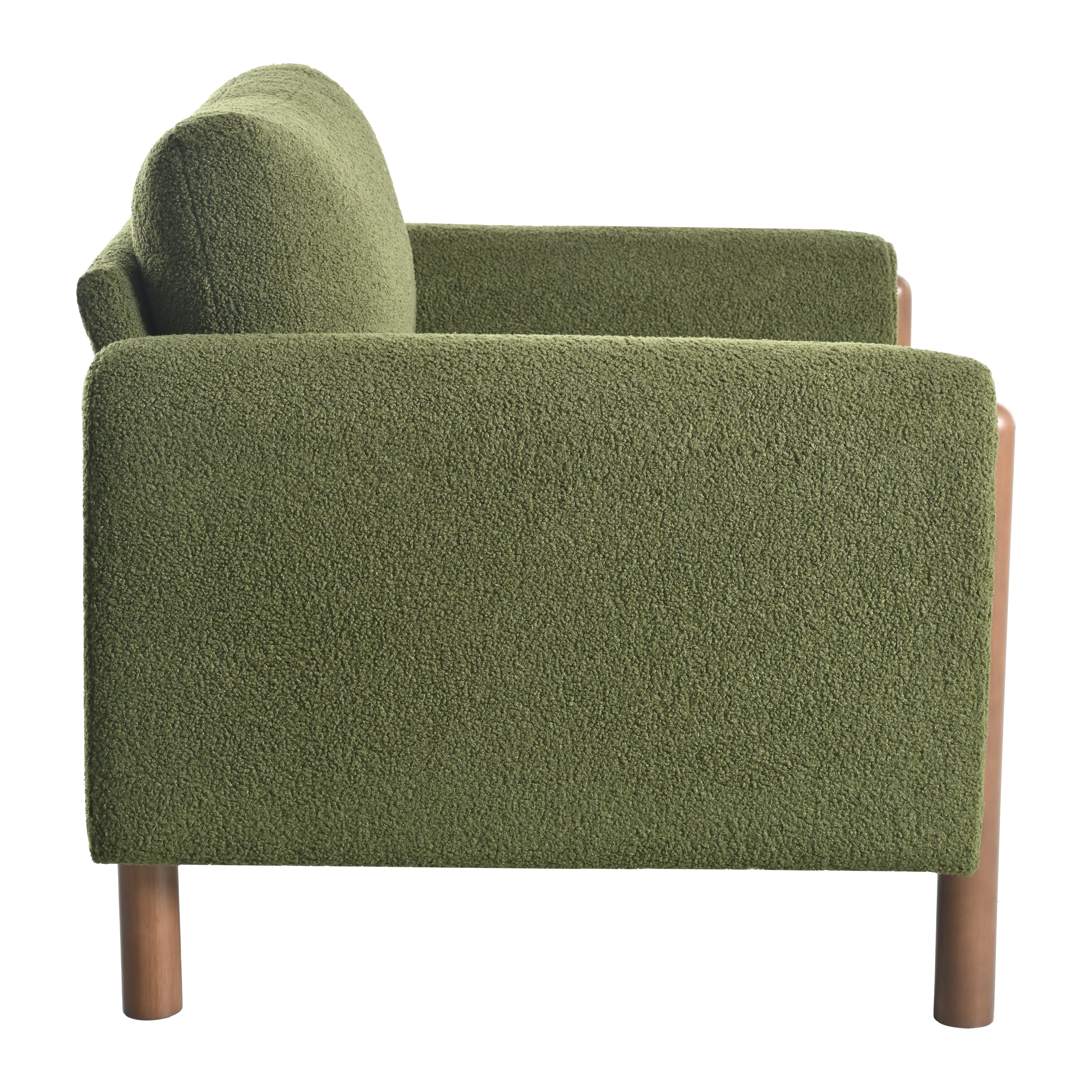 Upholstered Accent Chair with Walnut Legs and Curved Armrest
