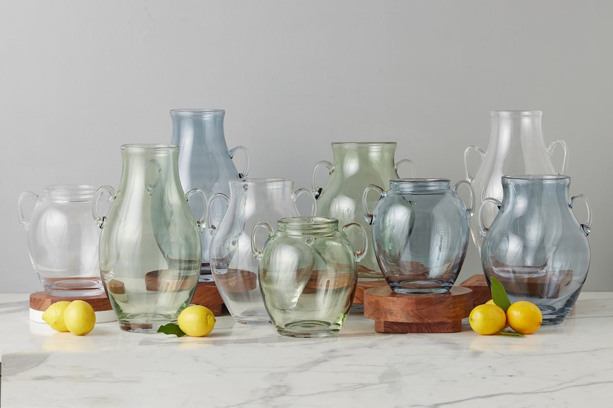 Glass Amphora Flower Vase, Sage Green