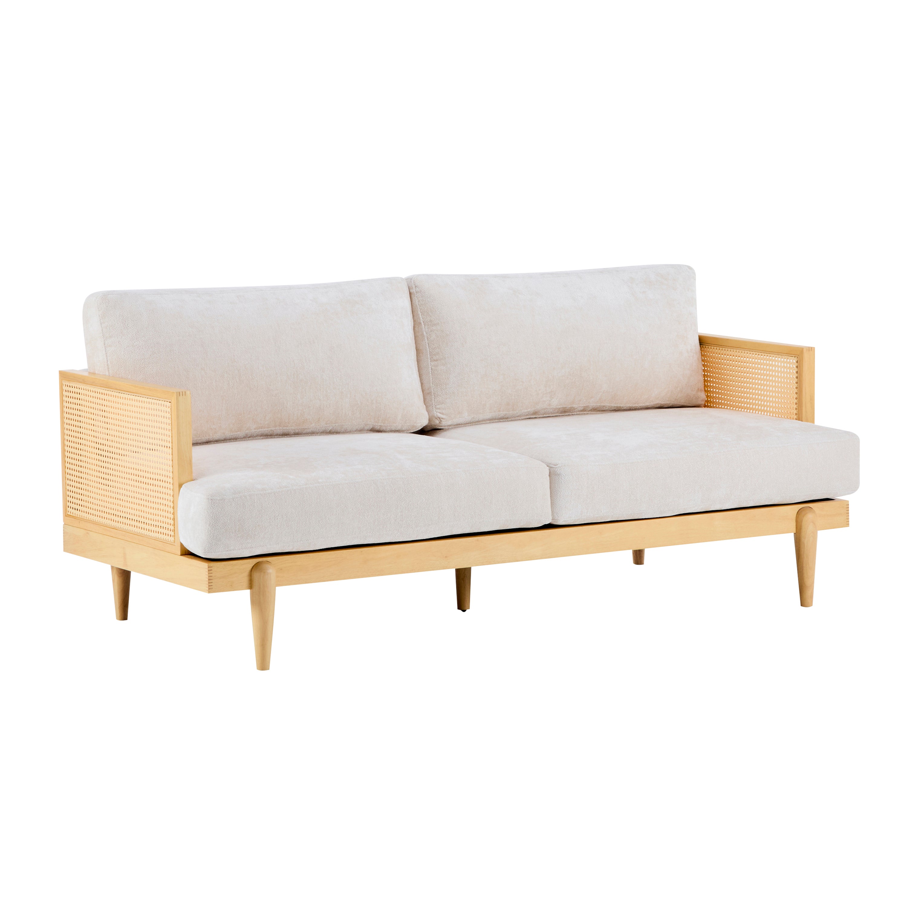 3-Seater Sofa with Cane Rattan and Wooden Frame