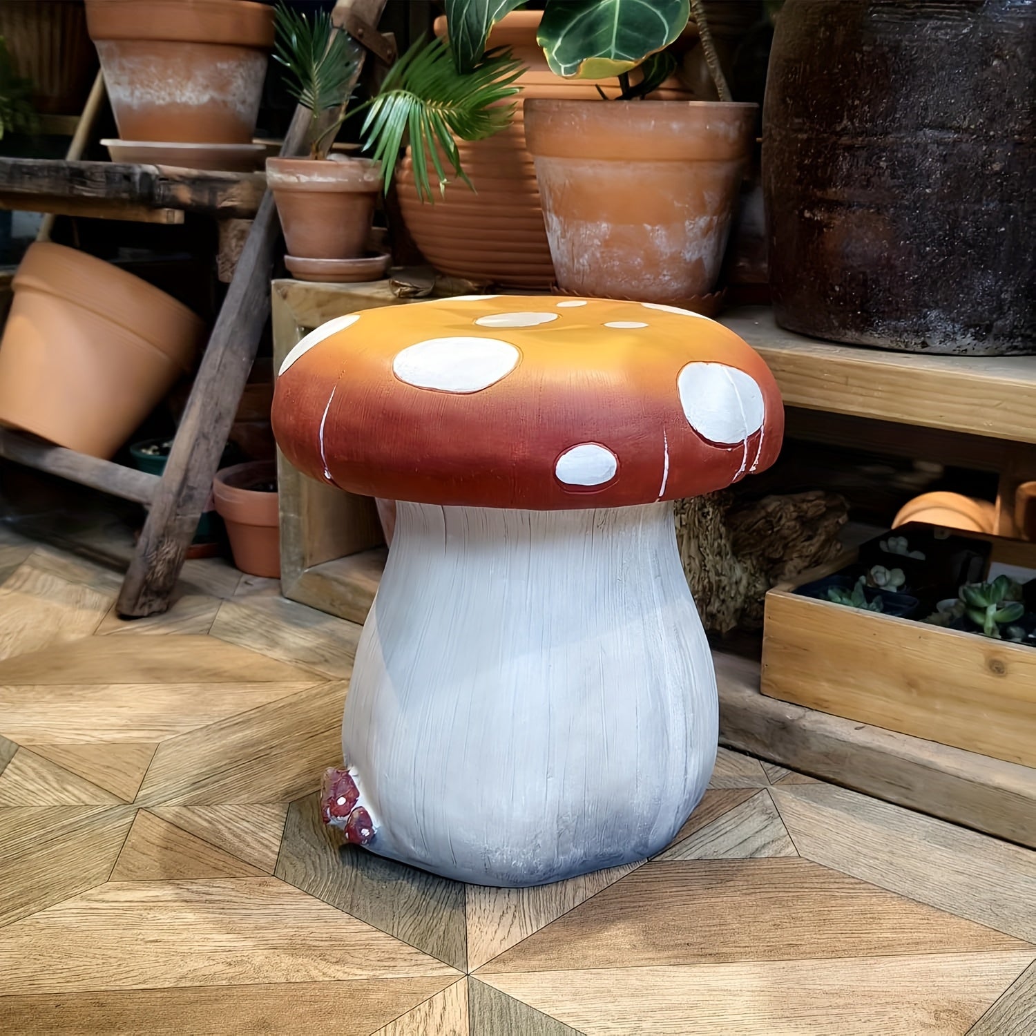 13.4" Forest Mushroom Garden Stool