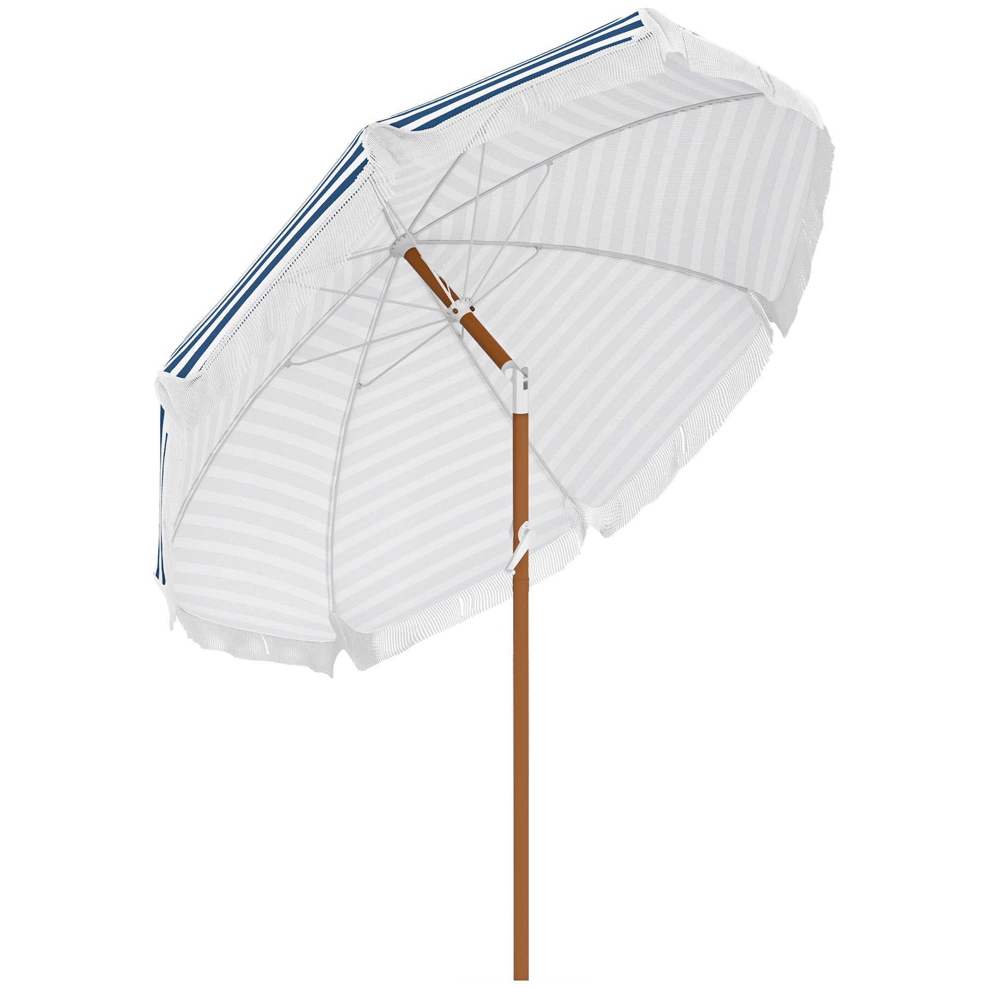 7' Nautical Stripe & Fringe Outdoor Patio Umbrella with Tilt