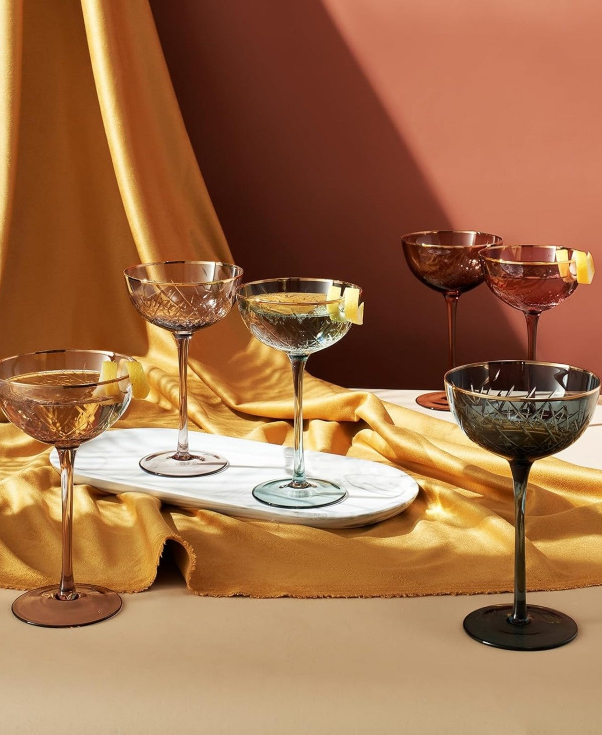 Muted Vintage Art Deco Coupes Set of 6
