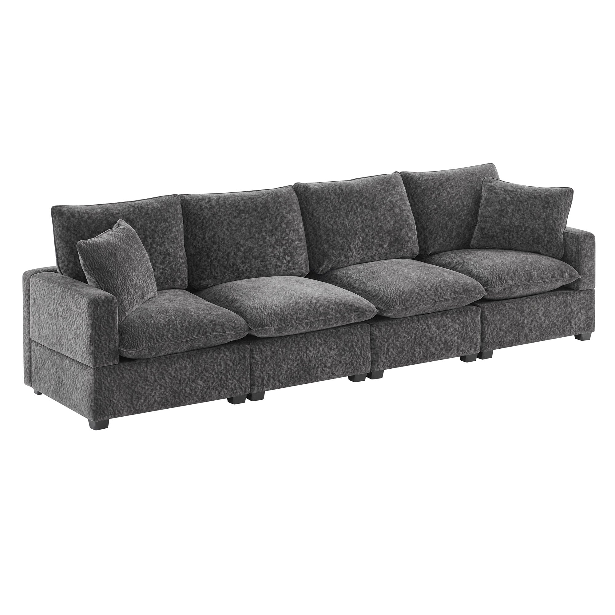 Chenille Modular Sofa with 2 Pillows, Seats 4