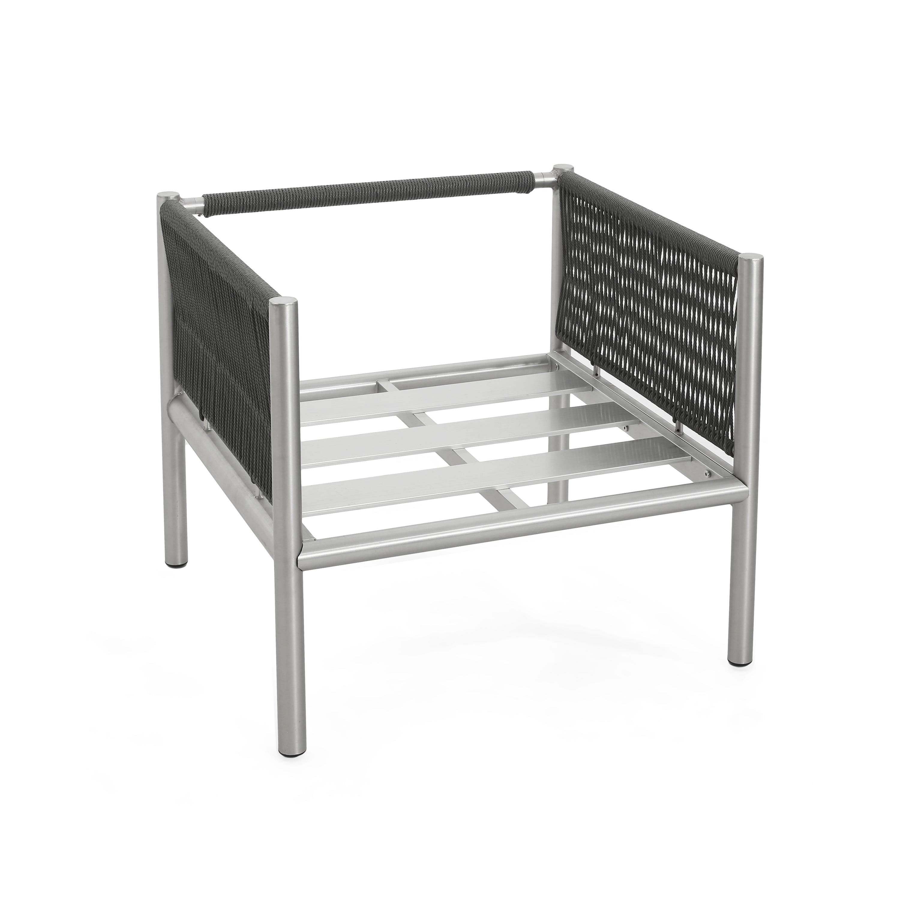 Outdoor Club Chair with Braided Rope Design and Aluminum Frame