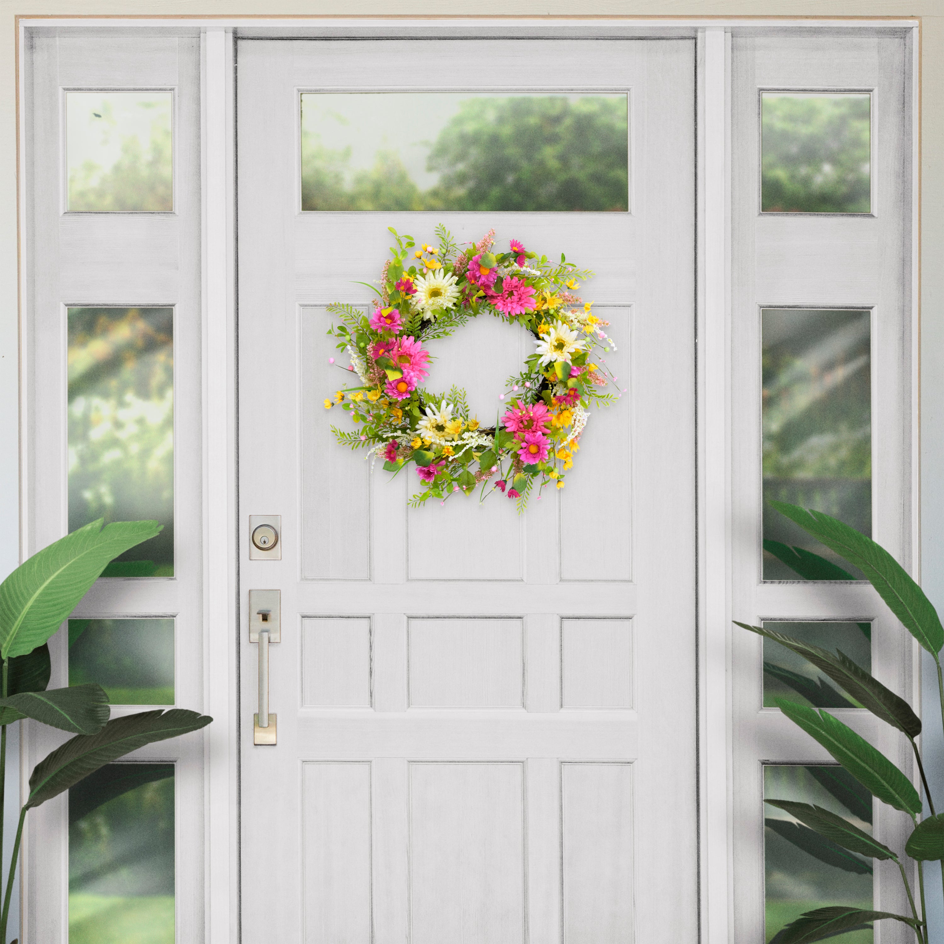 24" Artificial Multicolor Chrysanthemum Floral Spring Door Wreath