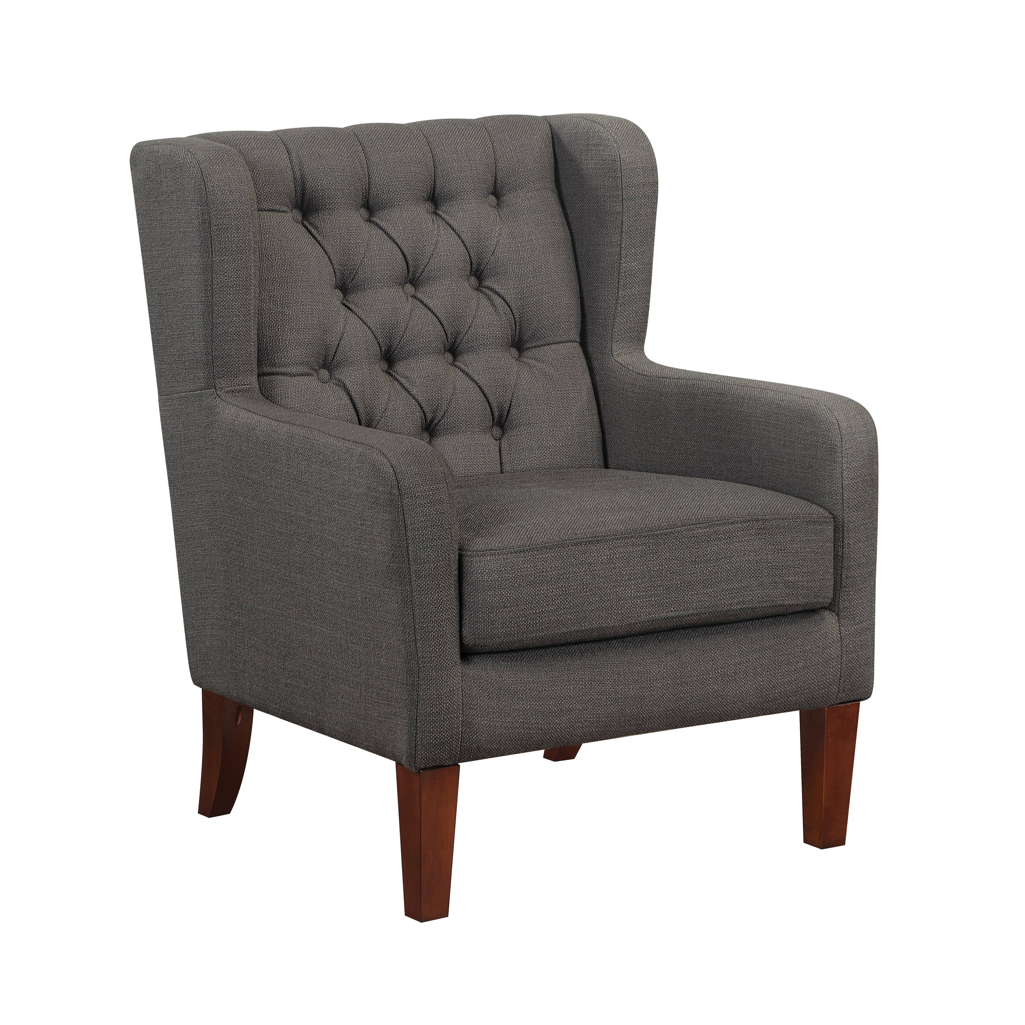 Button-Tufted Wingback Accent Chair with Solid Wood Legs
