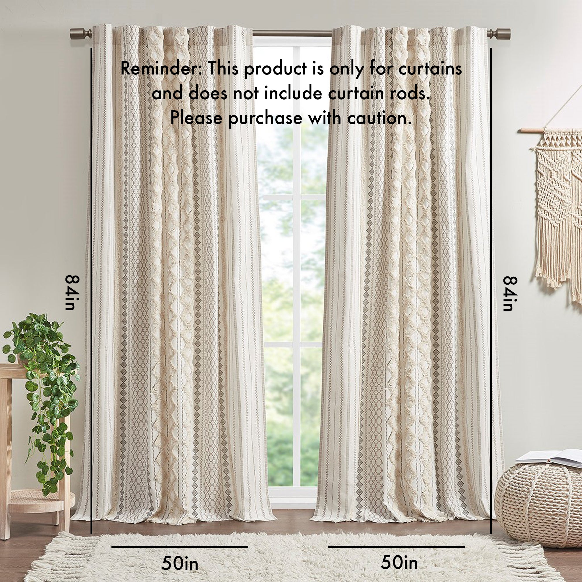 Cotton Printed Chenille Stripe Lined Curtain Panel