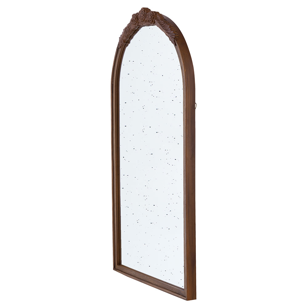 Arched Wall Mirror with Hand Carved Rose