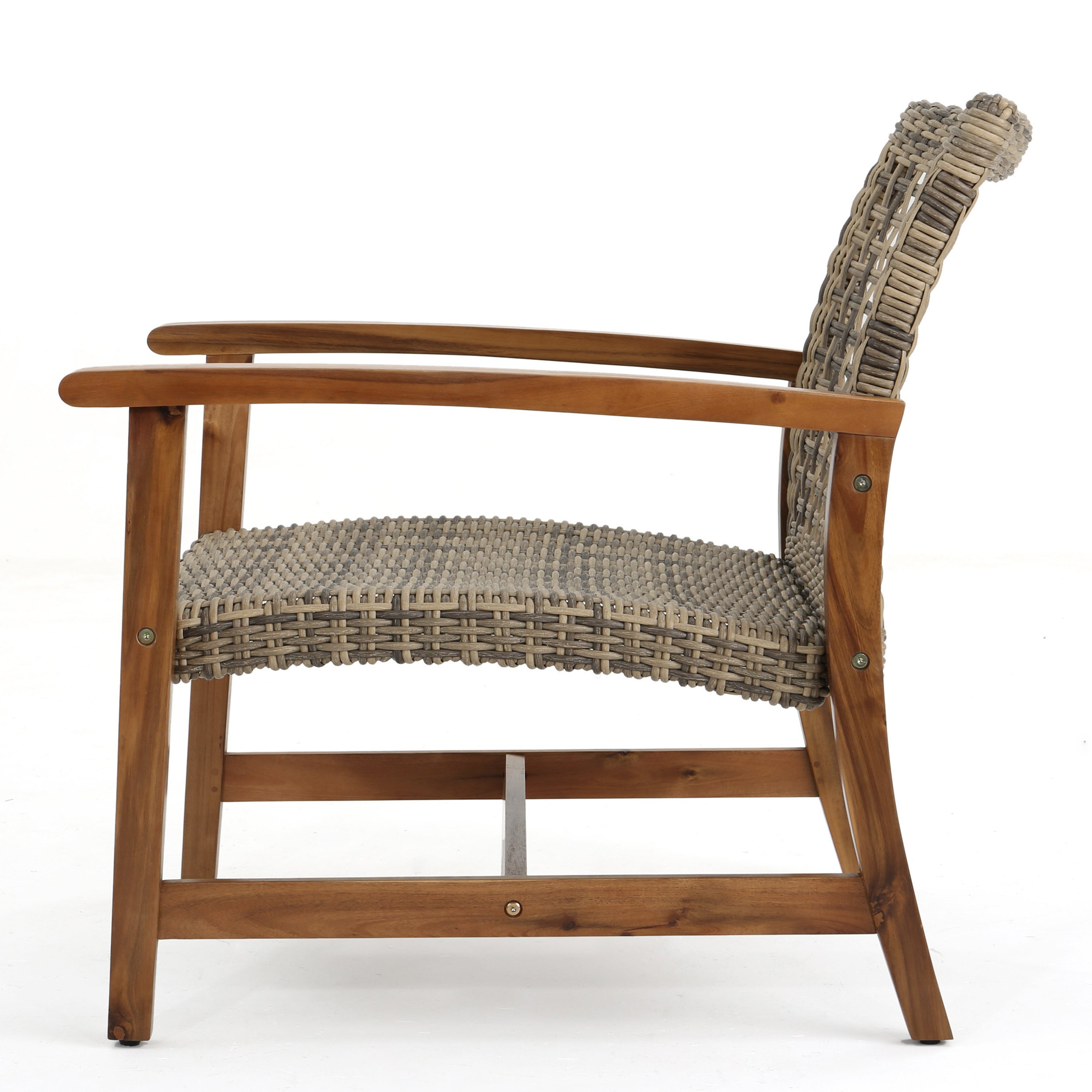 Hampton Outdoor Rattan & Acacia Wood Wicker Club Chairs, Set of 2