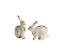 Distressed Ivory Rabbit Figurine (set of 2)