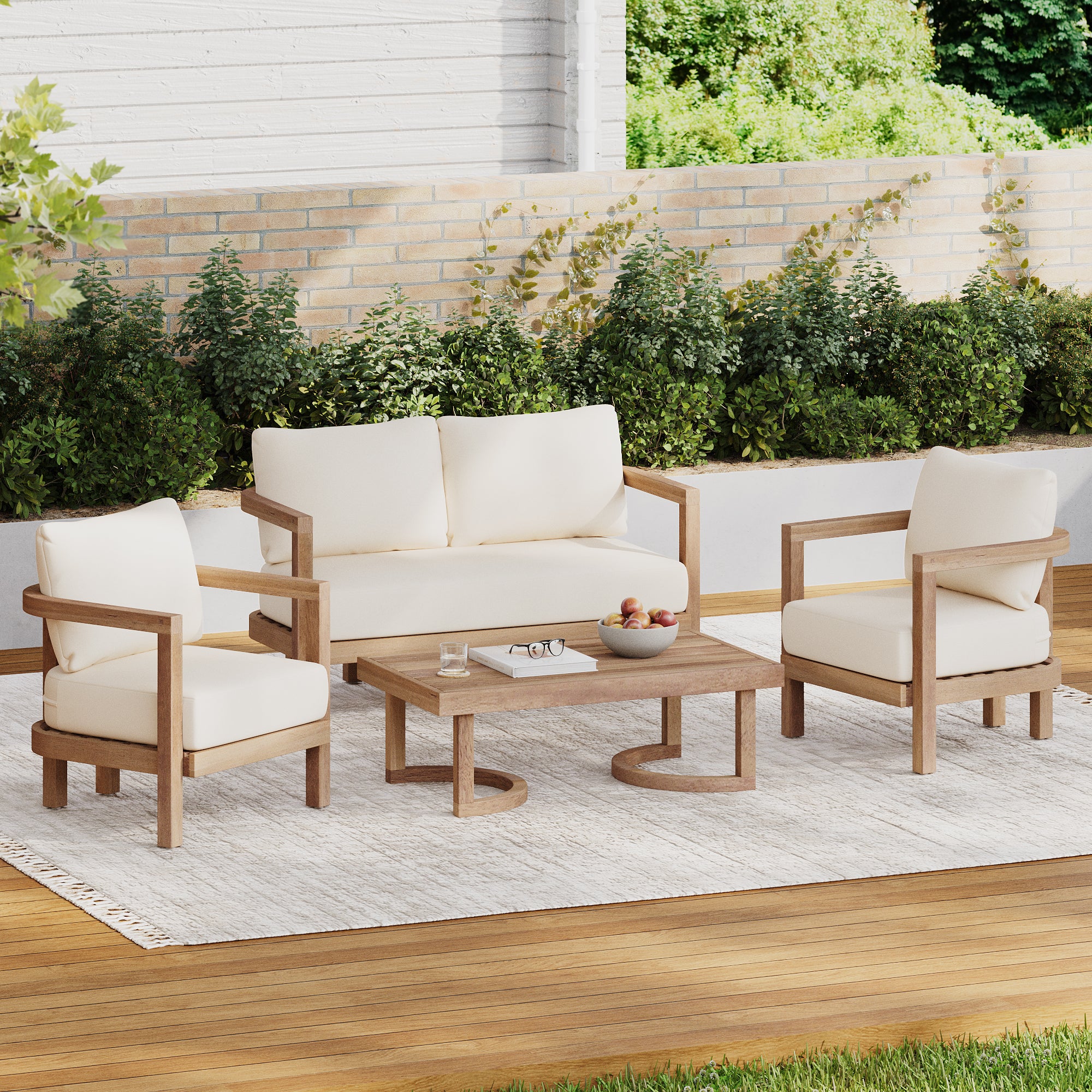 Cosmicly 4-Piece Patio Set with Coffee Table and Slat Panel Design