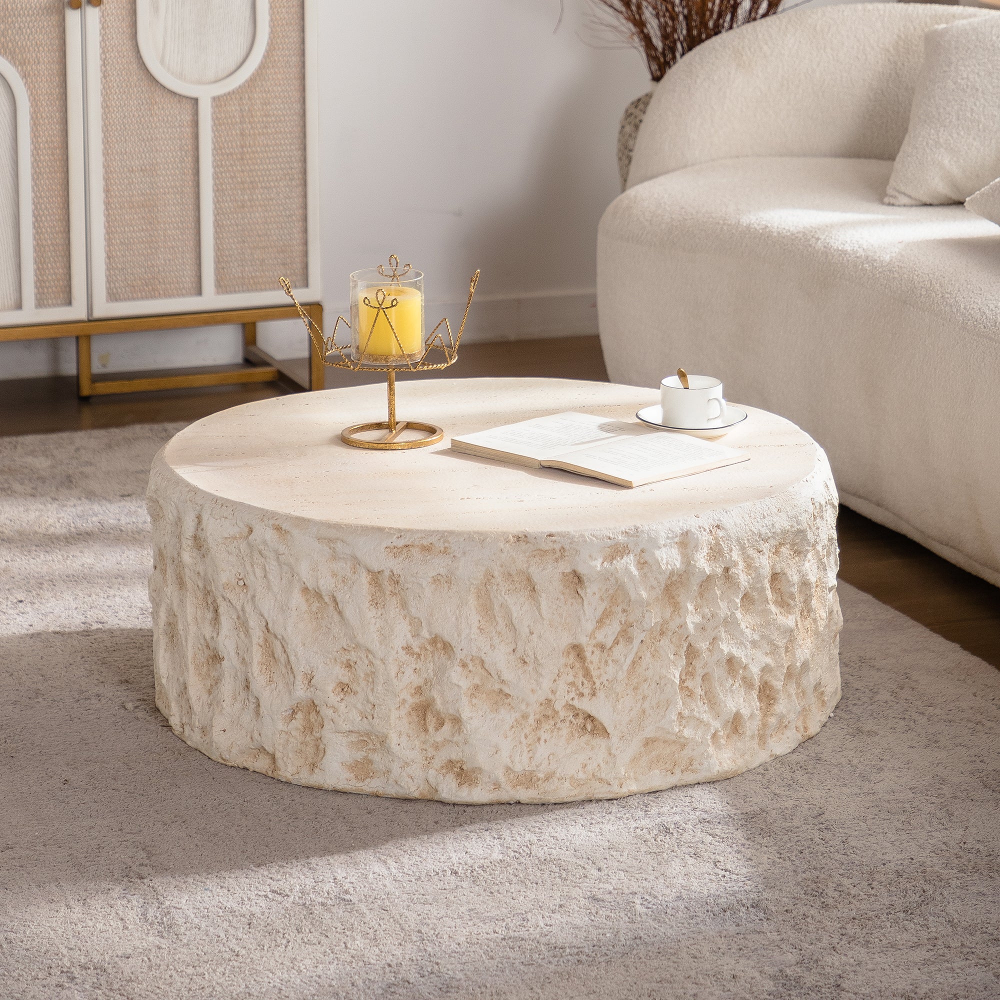Mid-Century Round Faux Stone Coffee Table