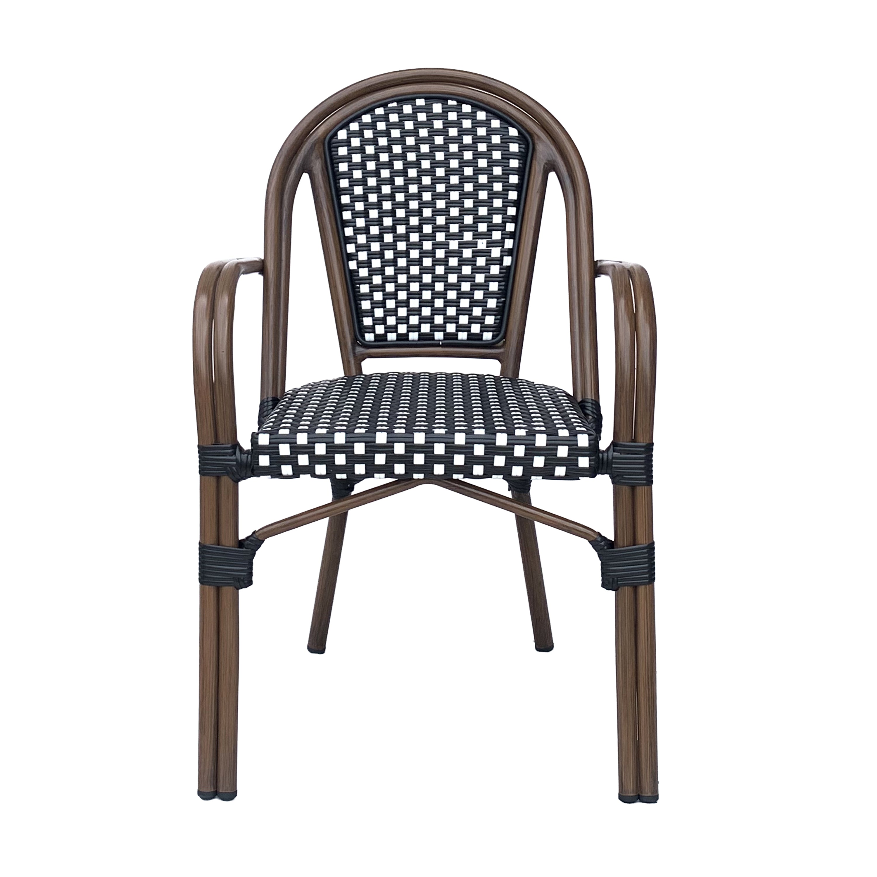 Crowned Wicker Bistro Chair with Checkered Pattern and Curved Arms, Set of 2