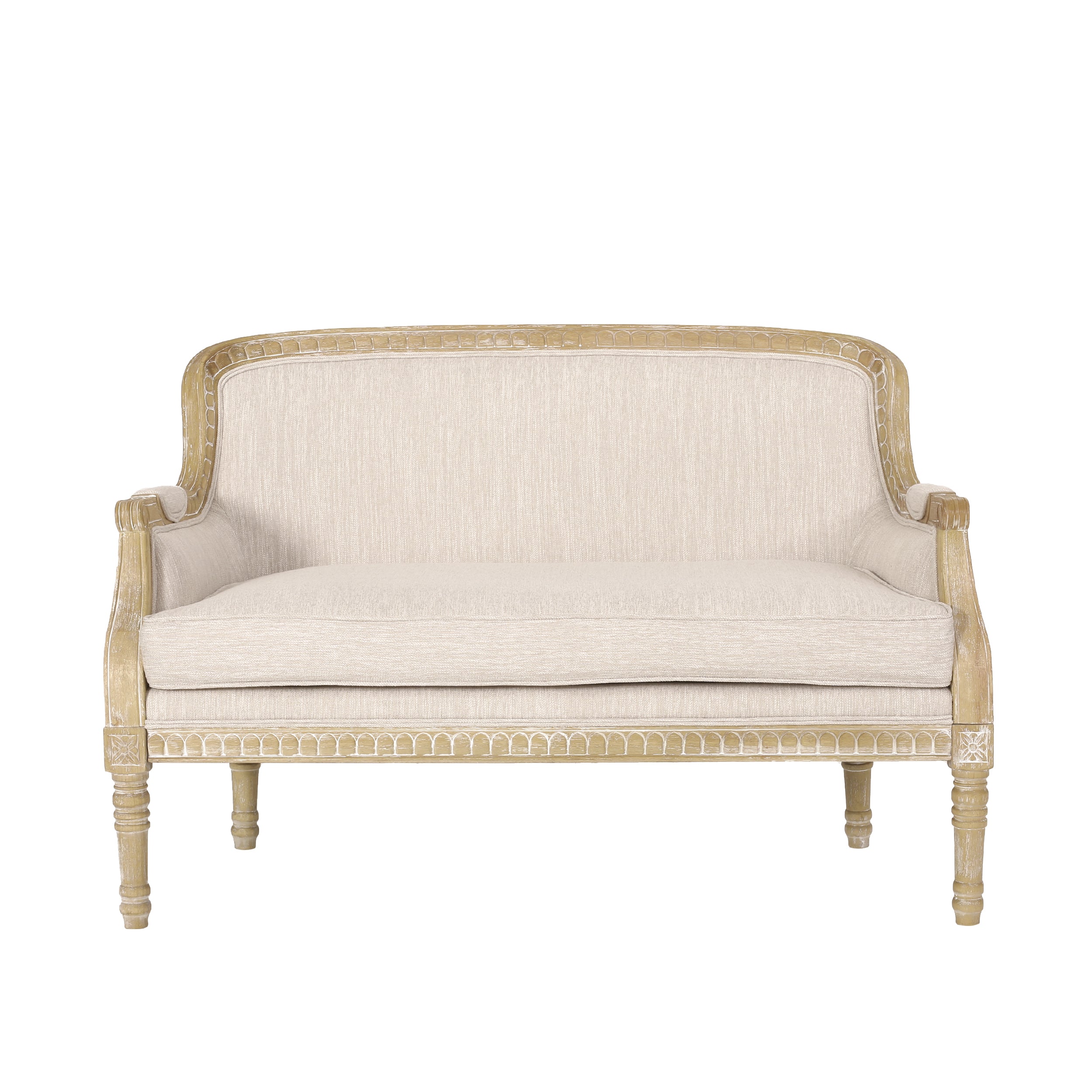 Upholstered Loveseat with Turned Legs and Recessed Arms