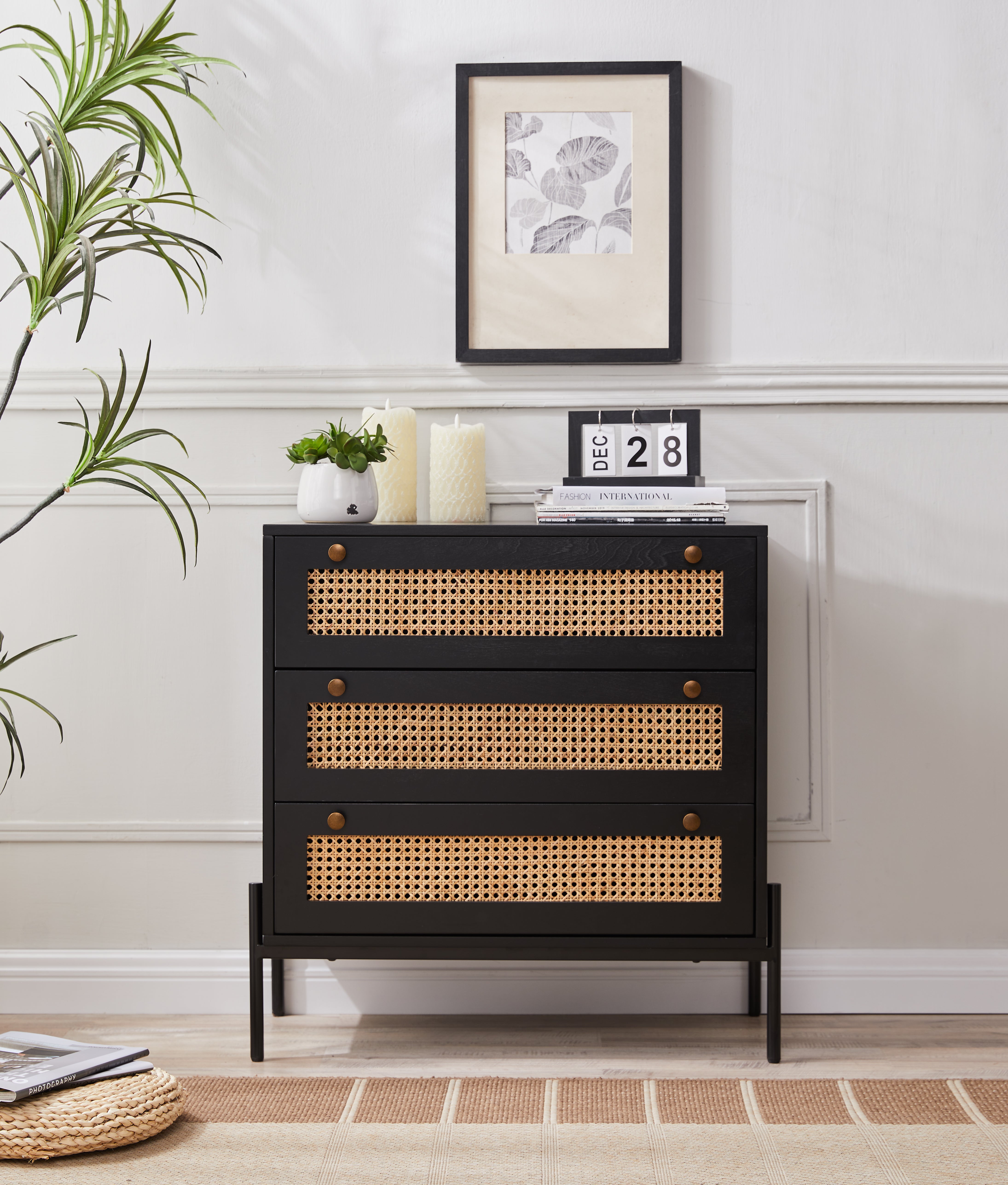 Storage Cabinet with 3 Large Drawers and Antique Brass Handle