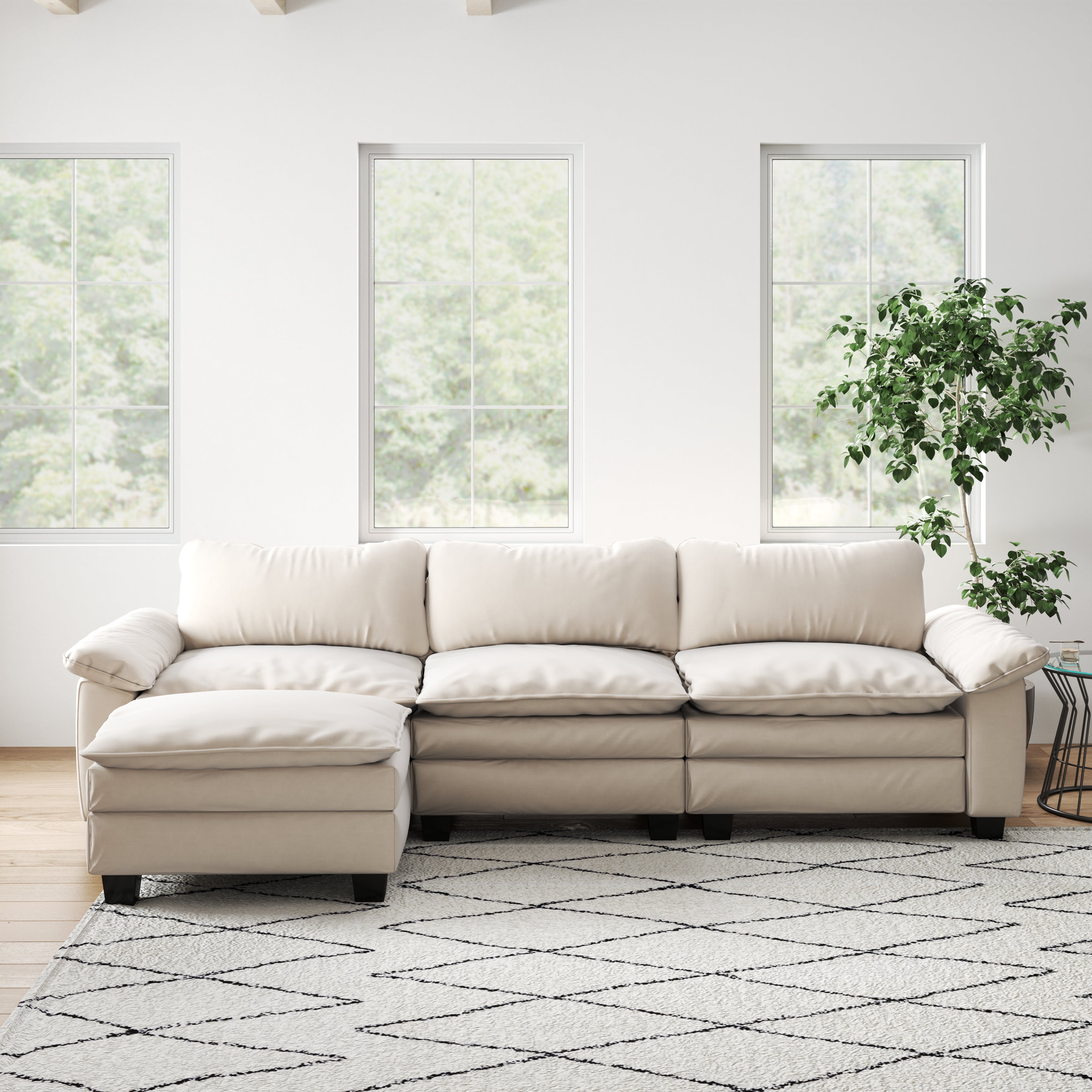 Luxury Soft Velevt Sectional Sofa with Ottoman