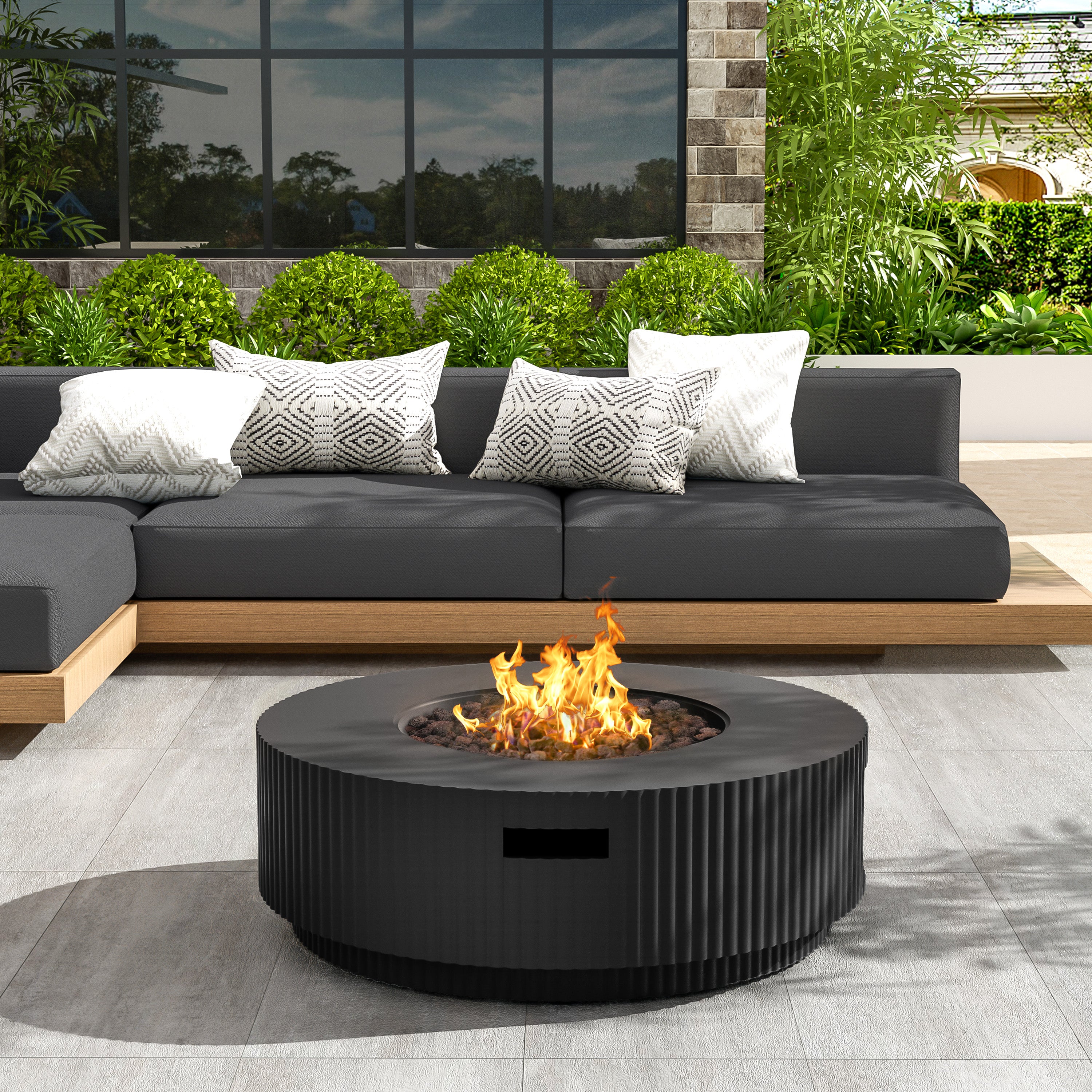 Patio MGO Propane Fire Pit Table with Lid, Tank Cover Not Included