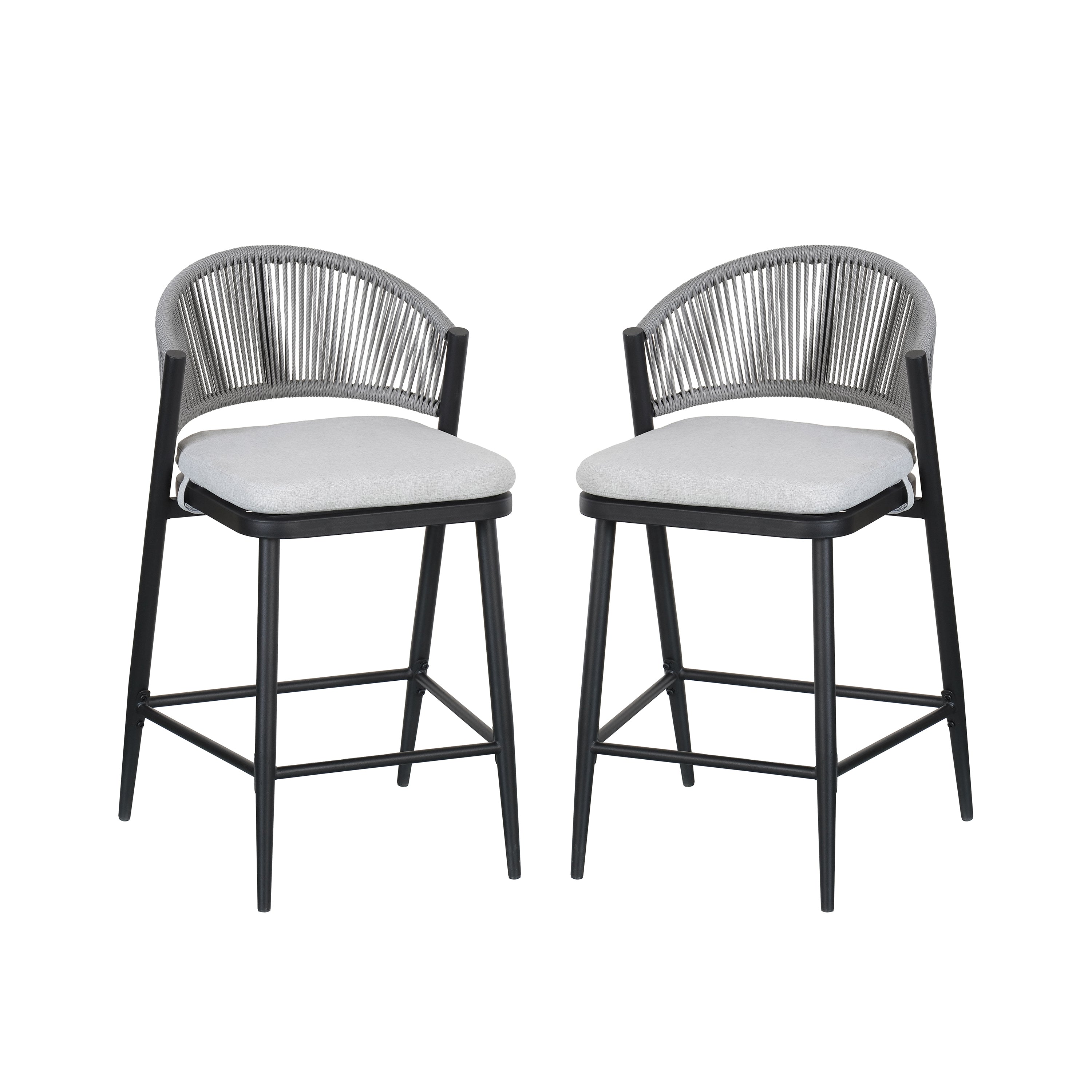 Outdoor Metal Frame Stools with Scallop-Shaped Backrest & Water-Resistant Cushions, Set of 2