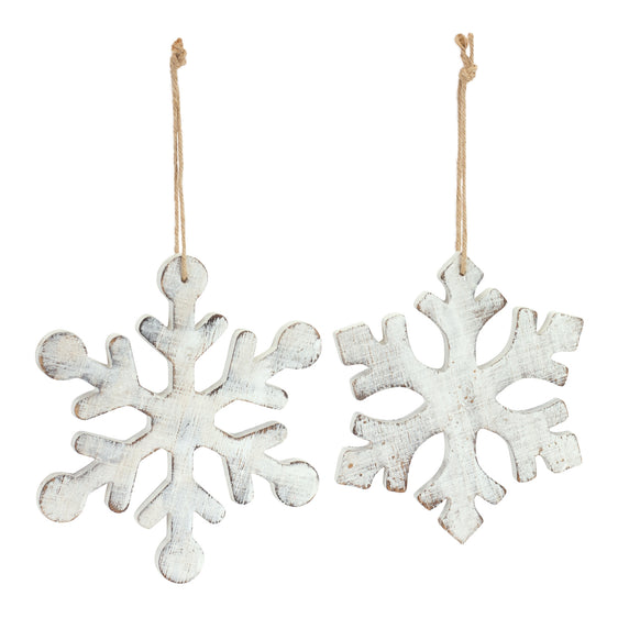 White Washed Wooden Snowflake Ornament (Set of 12)