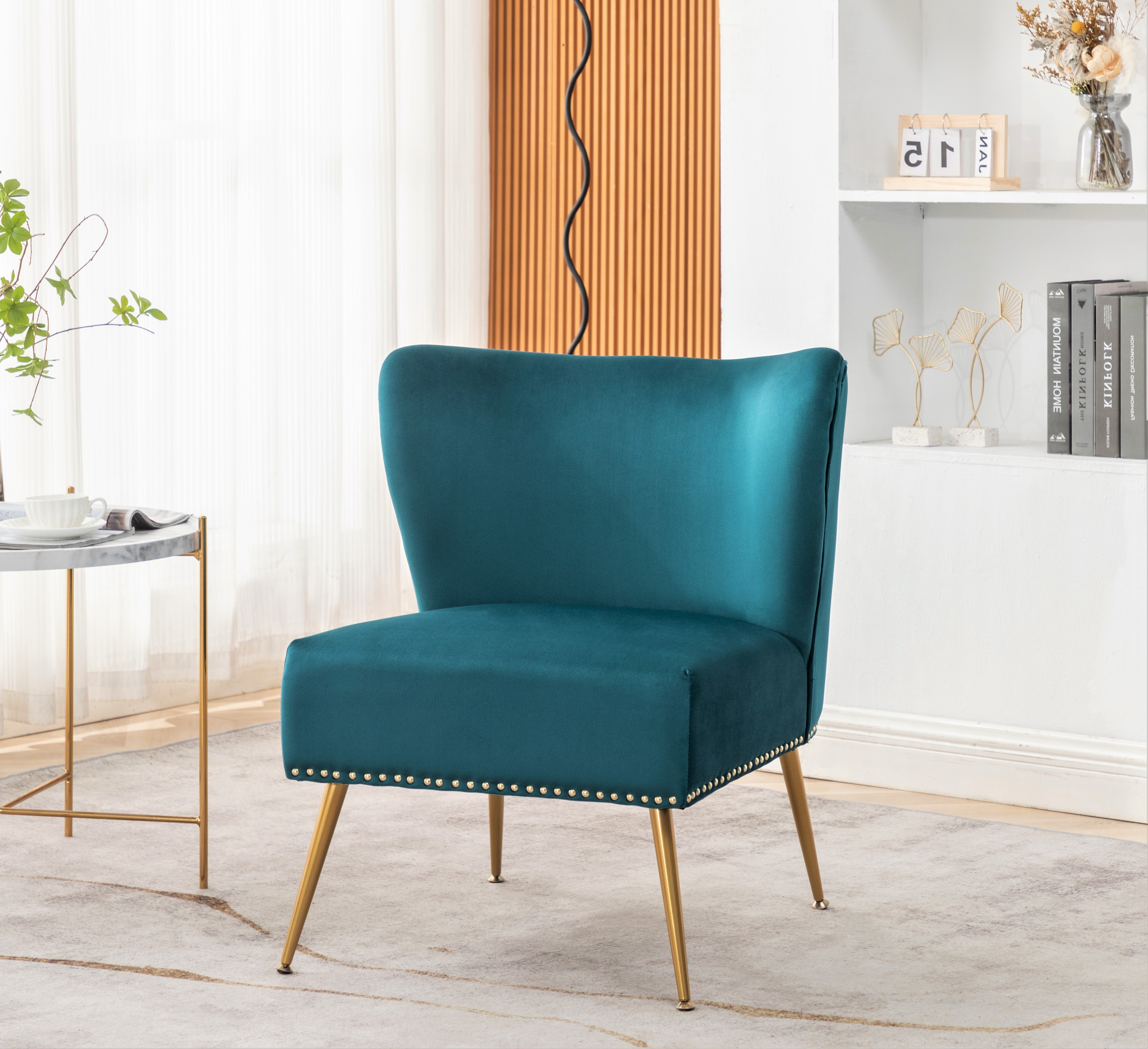 Armless Slipper Accent Chair with Metal Legs