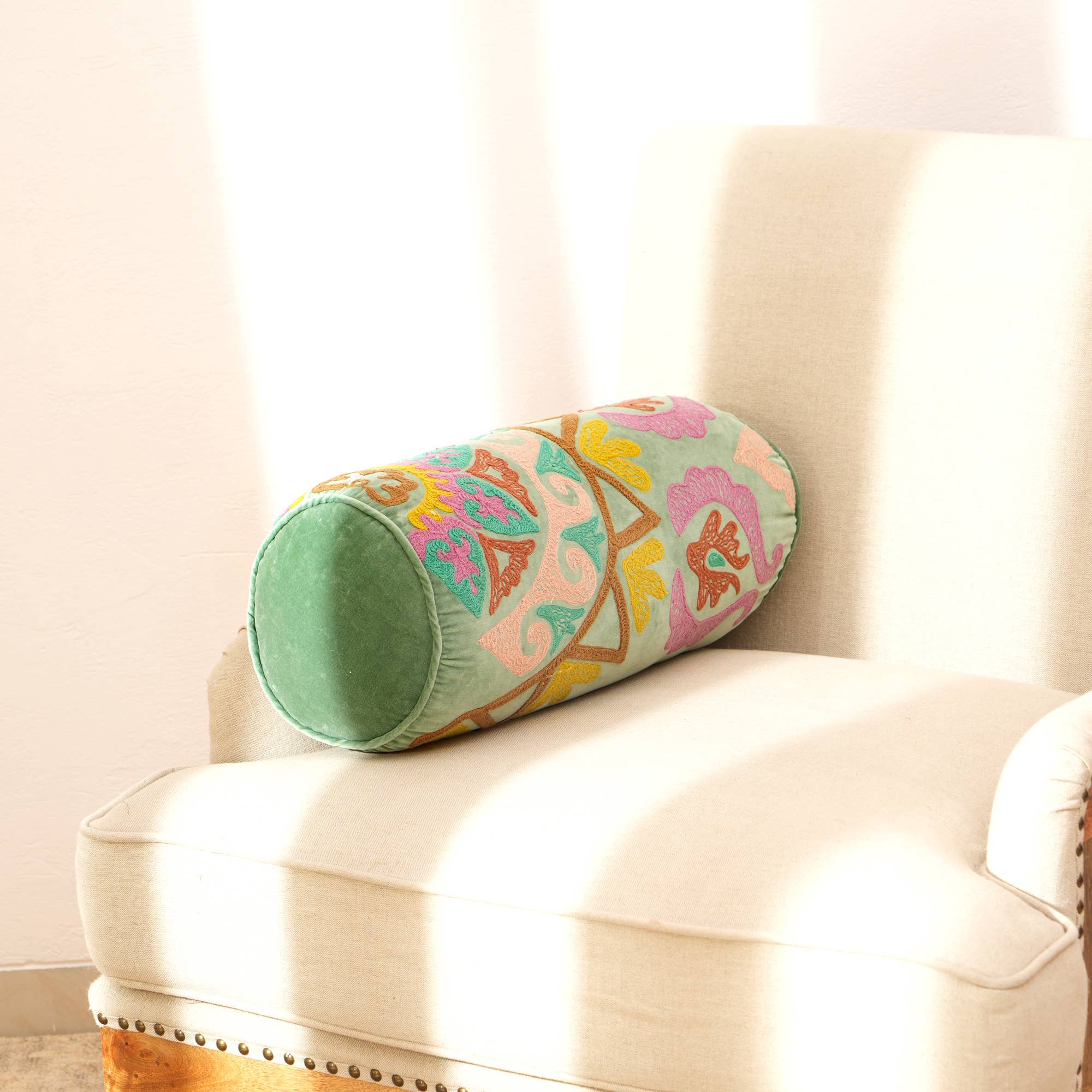 100% Cotton Printed Bolster Throw Pillow