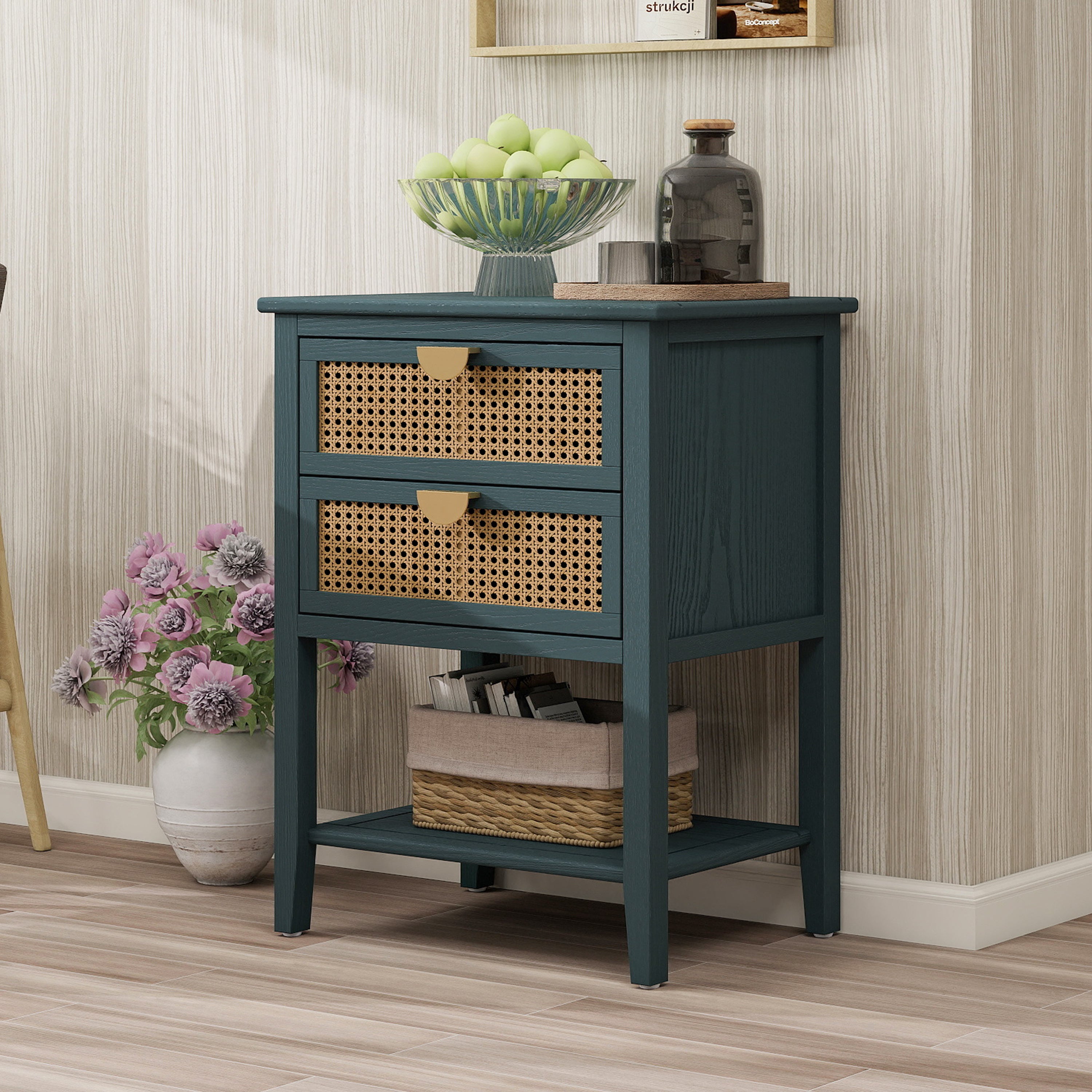 2-Drawer Side Table with Natural Rattan Drawers