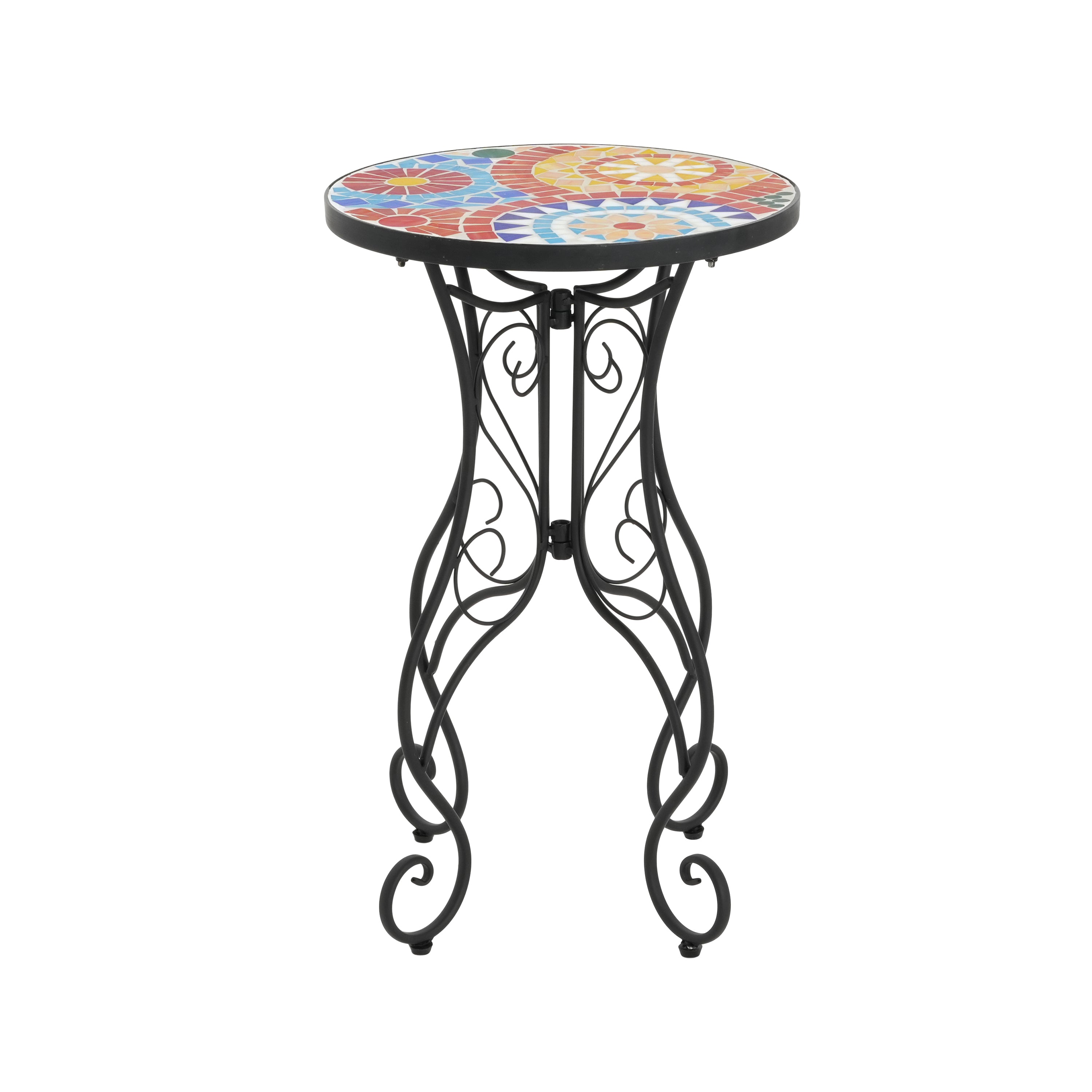 Unending Outdoor Ceramic Tile Side Table with Floral Design