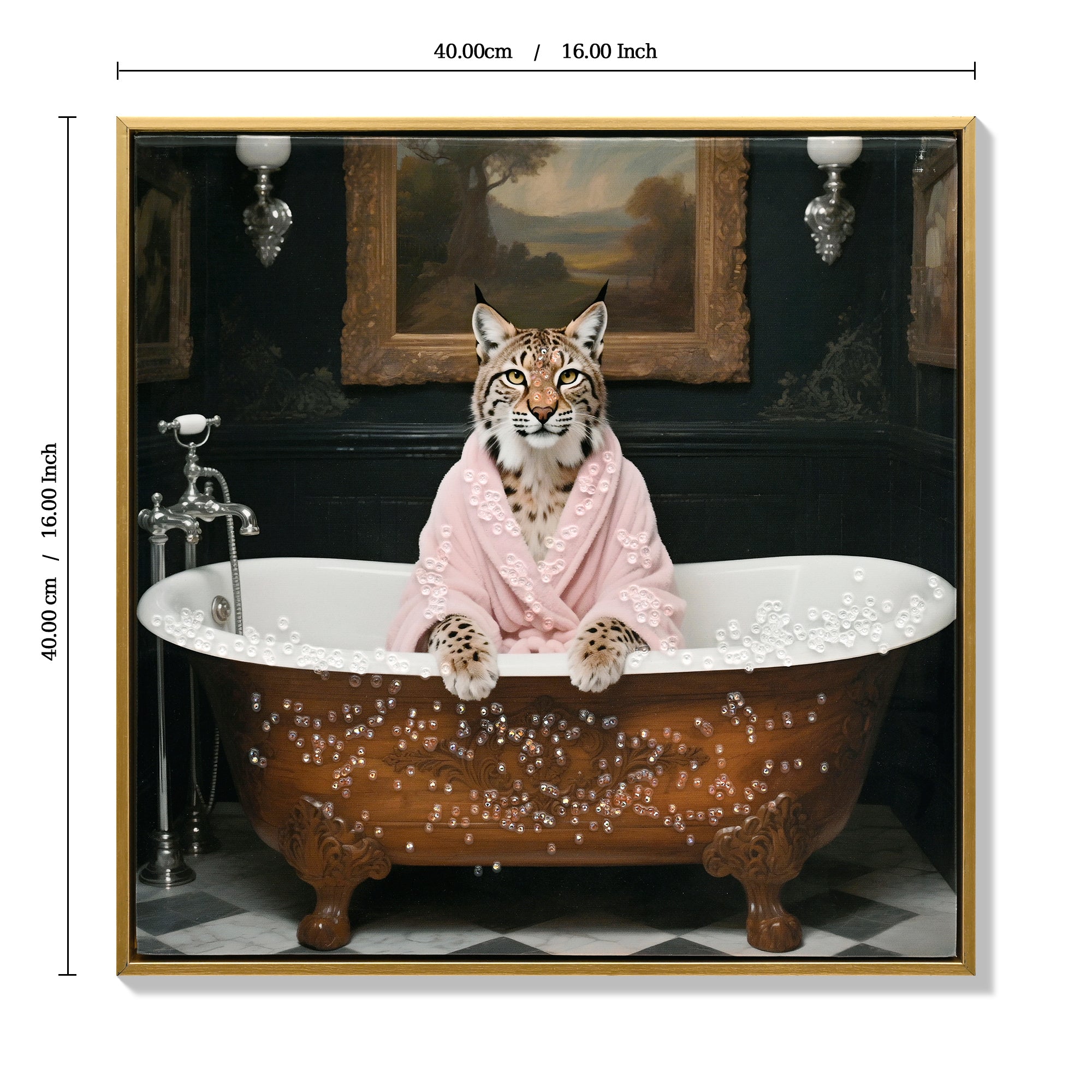 Tiger in Bathtub Wall Art Print Poster, Wood Frame