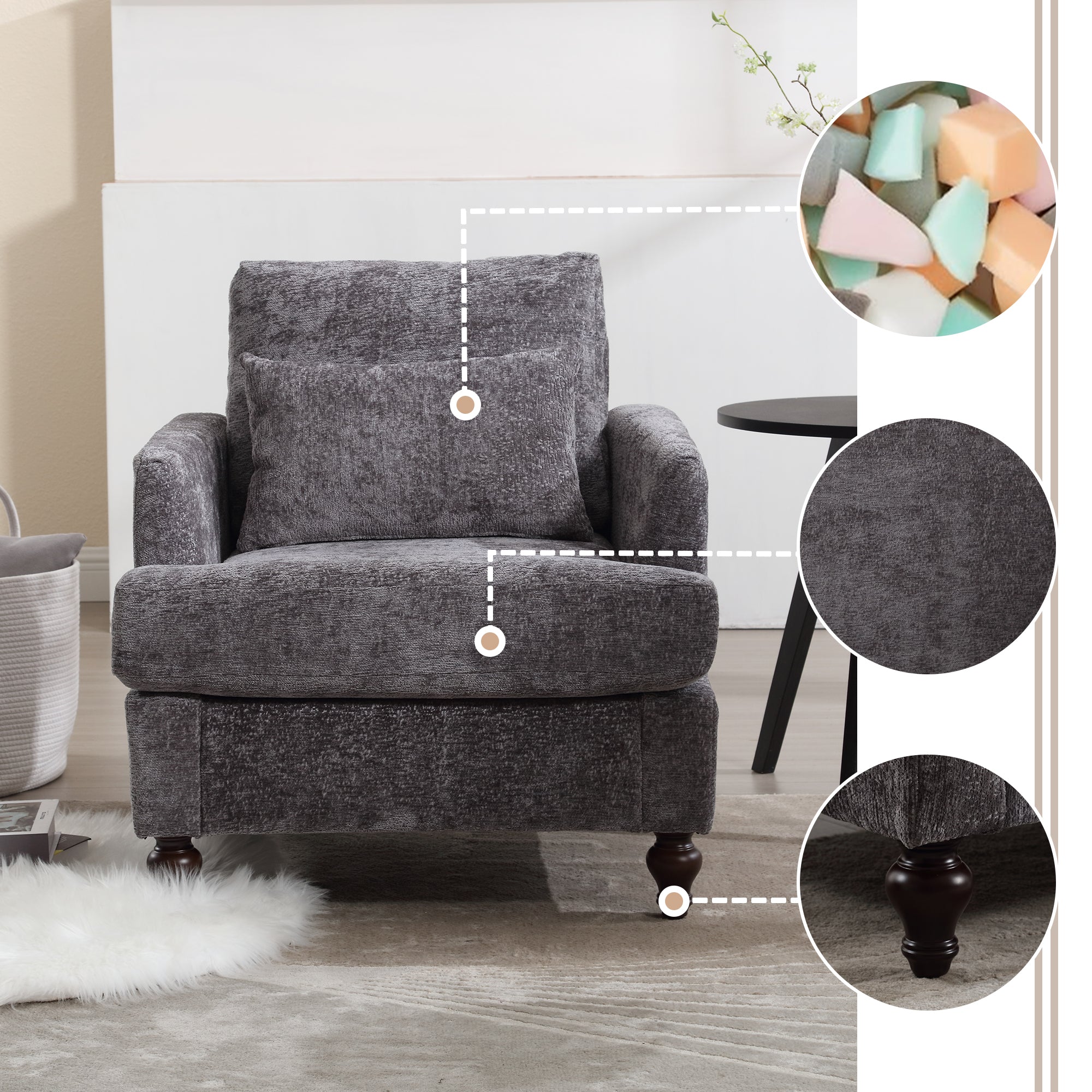 Chenille Tufted Upholstered Club Accent Chair