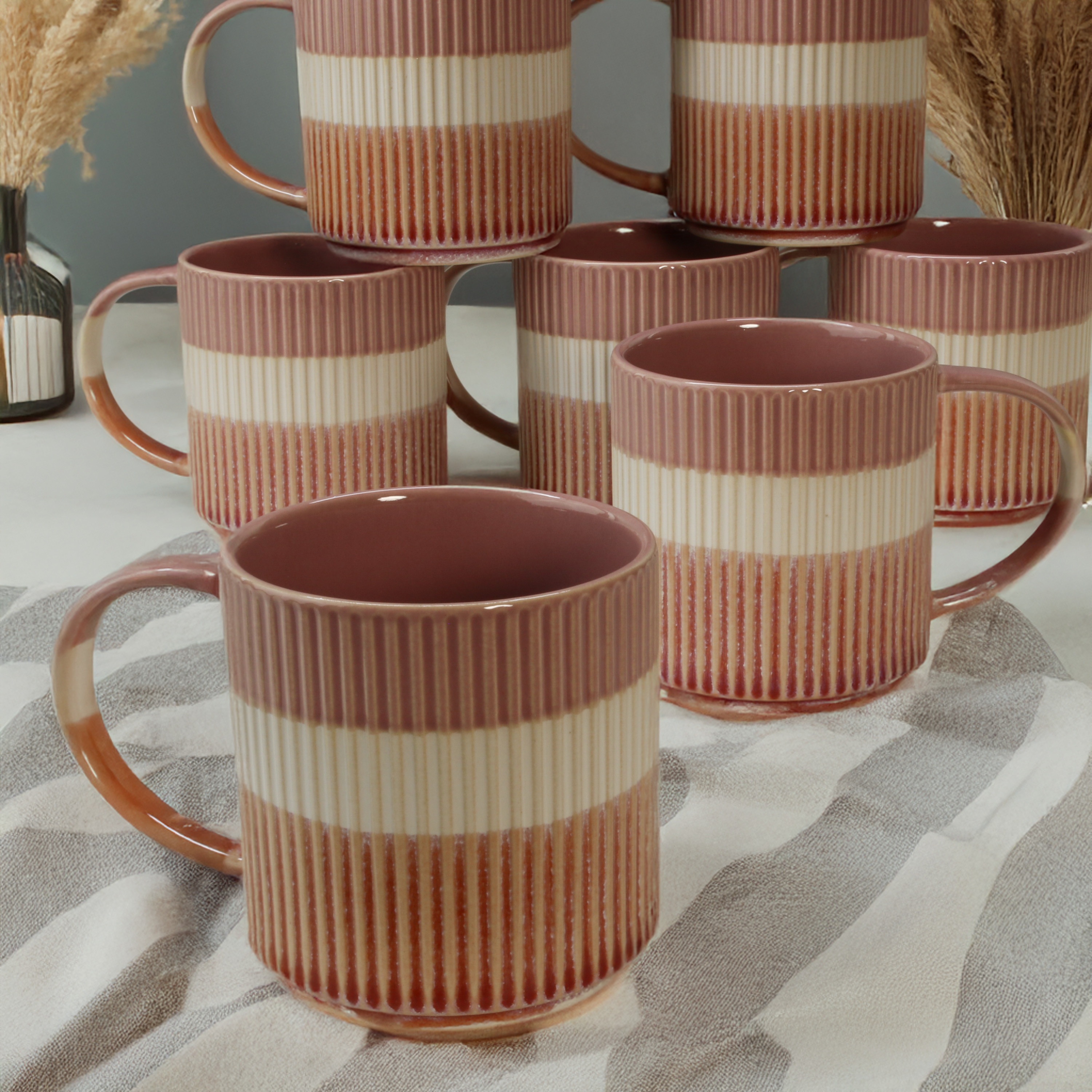 Tri-Color Mugs, Set of 8