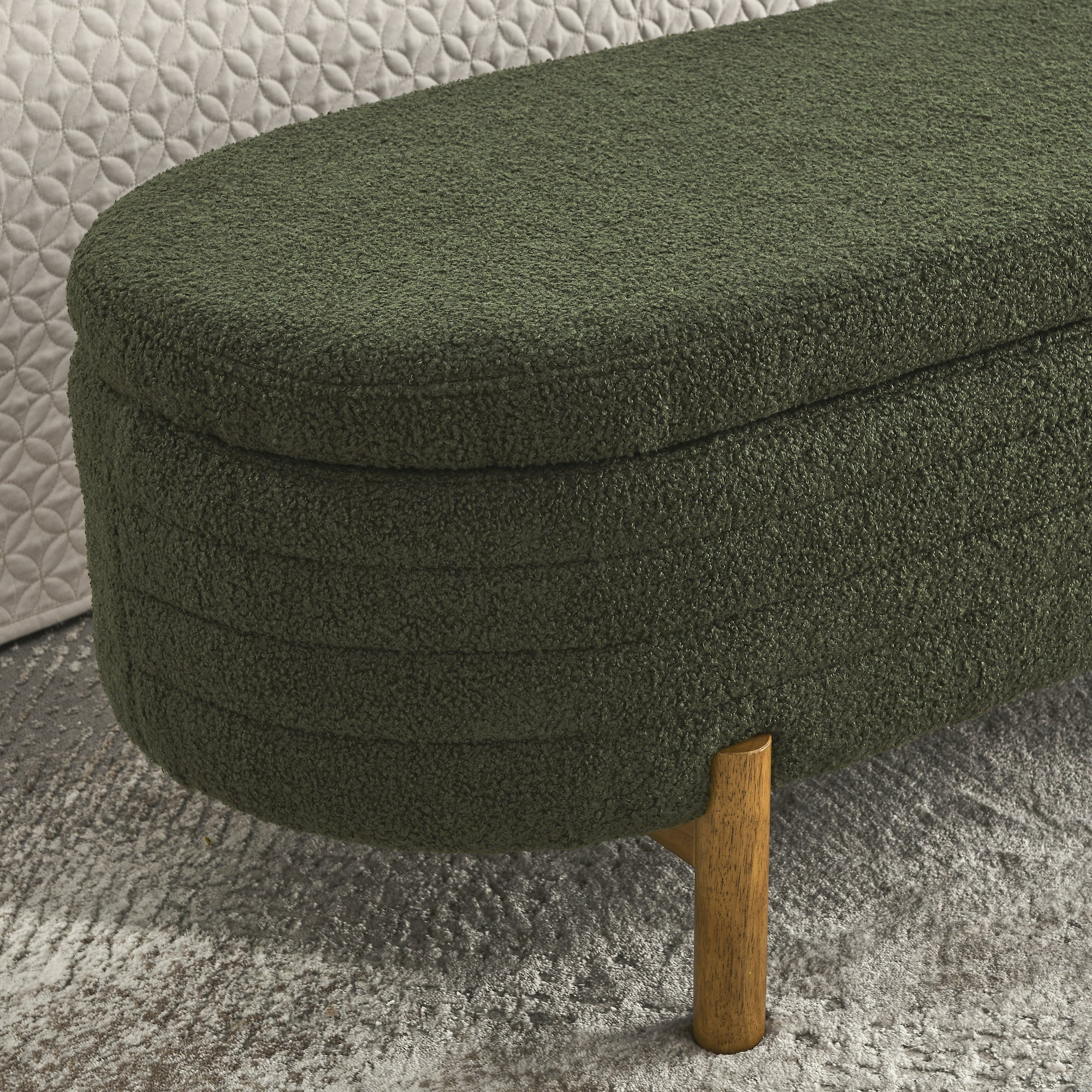Upholstered Oval Storage Bench with Rubber Wood Legs