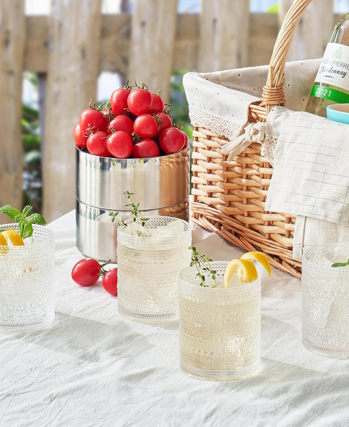 Clear Hobnail Acrylic Reusable Glasses Set of 4