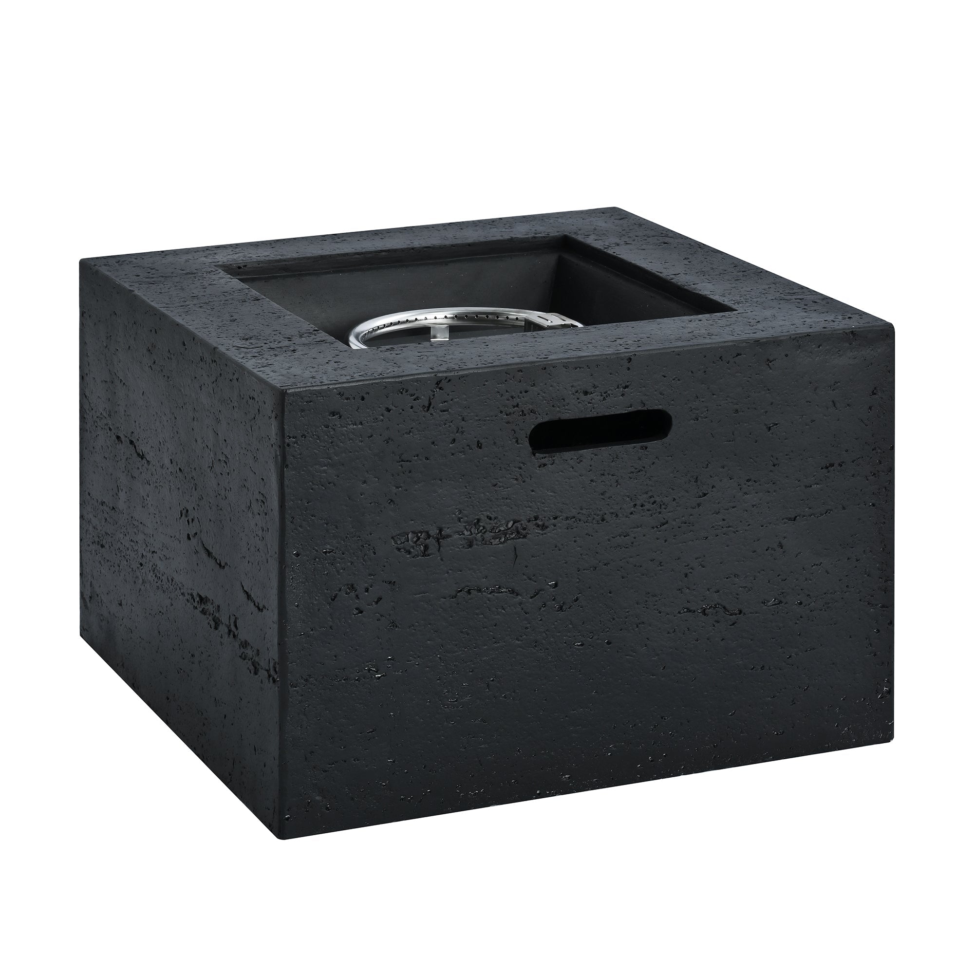 Outdoor Square Fire Pit with Steel Burner, Lava Rocks and Cover