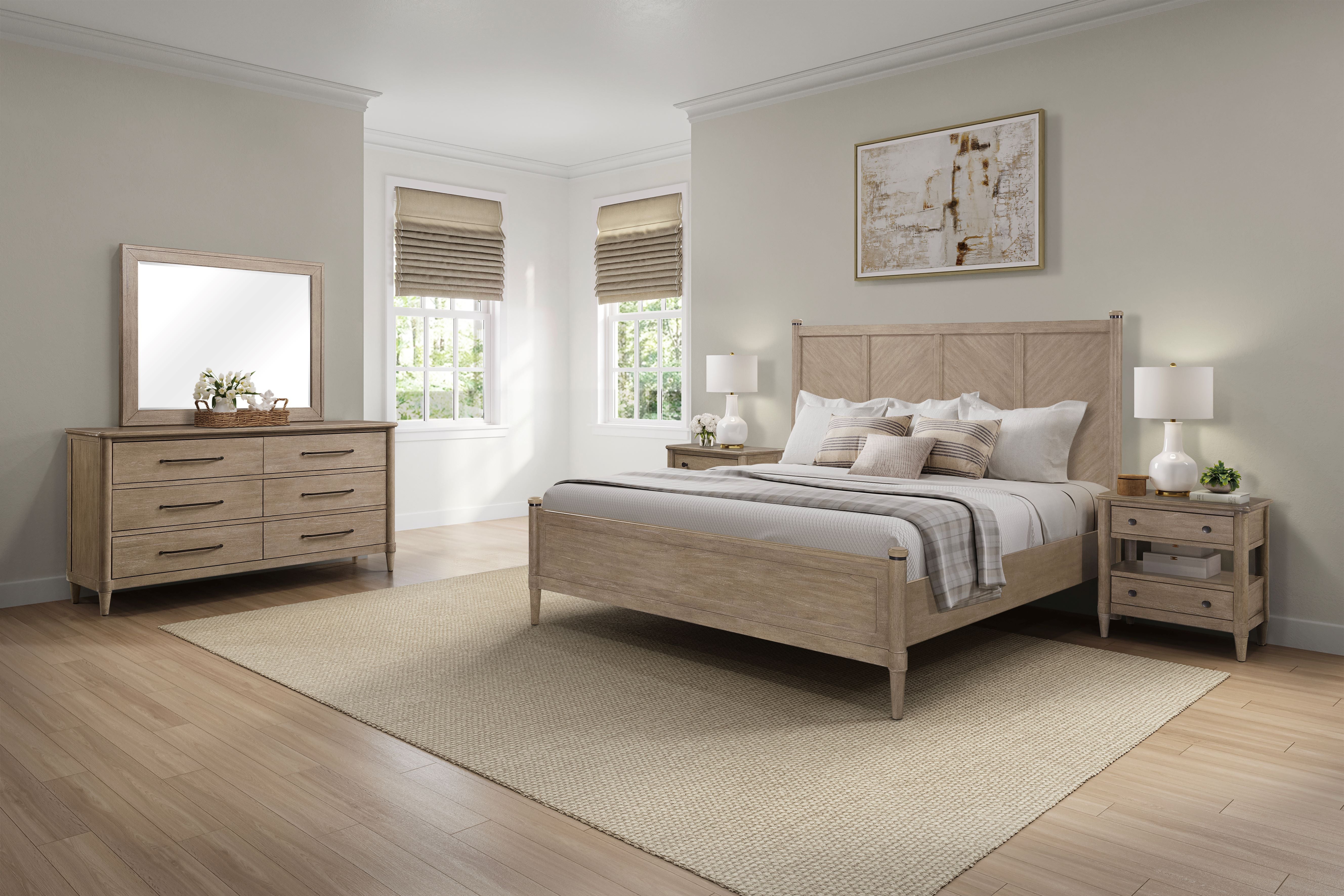 King Size Upholstered Bed with Herringbone Pattern Headboard