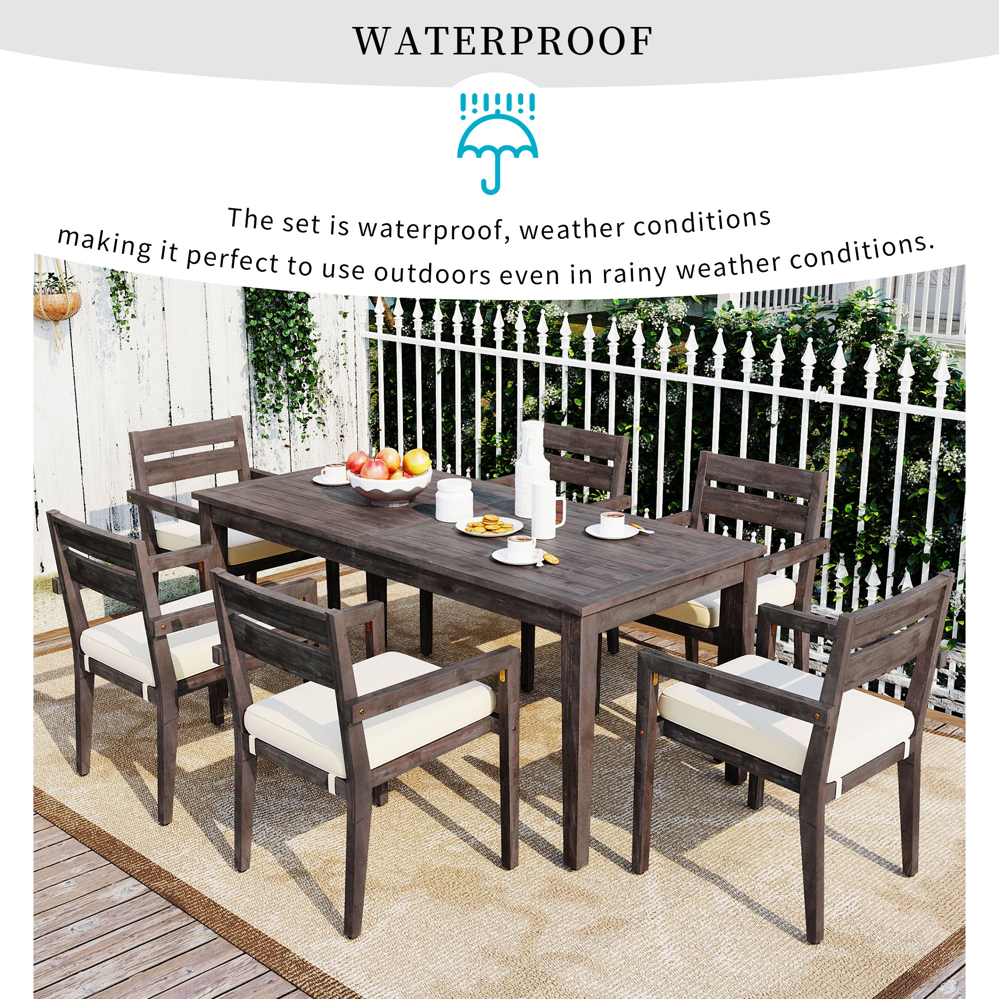 Acacia Wood Outdoor Dining Set with Table And 6 Chairs