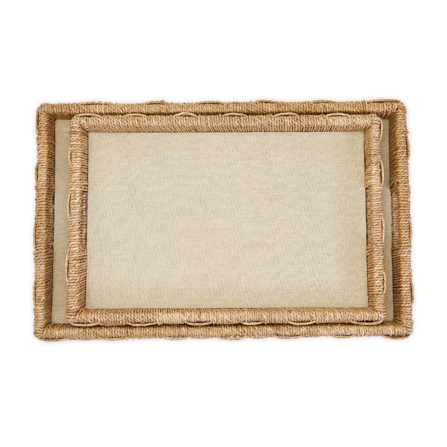 Hand-Crafted Sea Grass and Rattan Oversized Decorative Square Tray, Set of 2