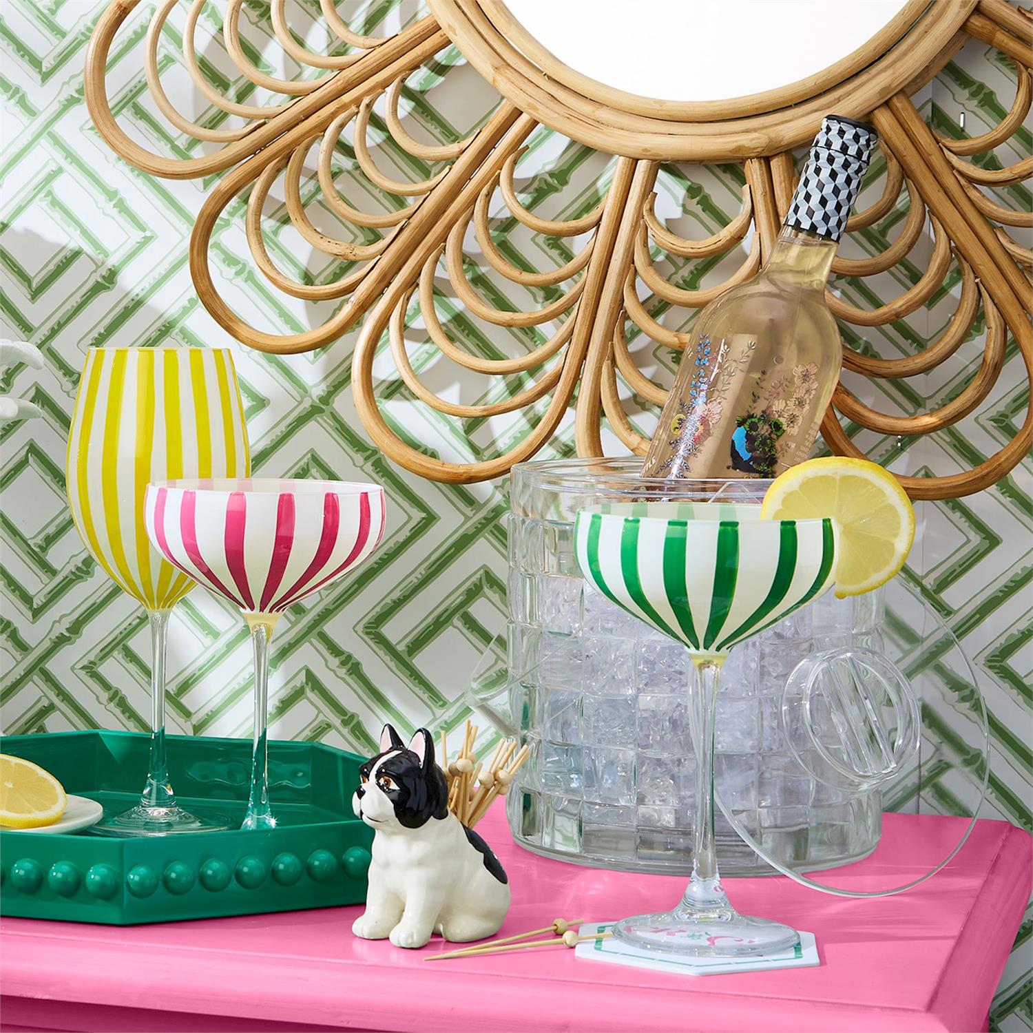 Stripe Hand-Painted Coupe Glass Incl 4 Colors, Set of 4
