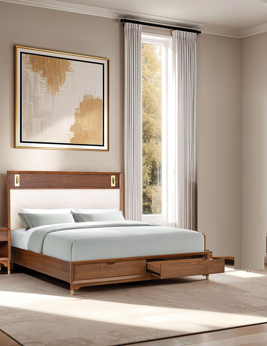 Edison Mid-Century Modern Upholstered Bed with Reading Light