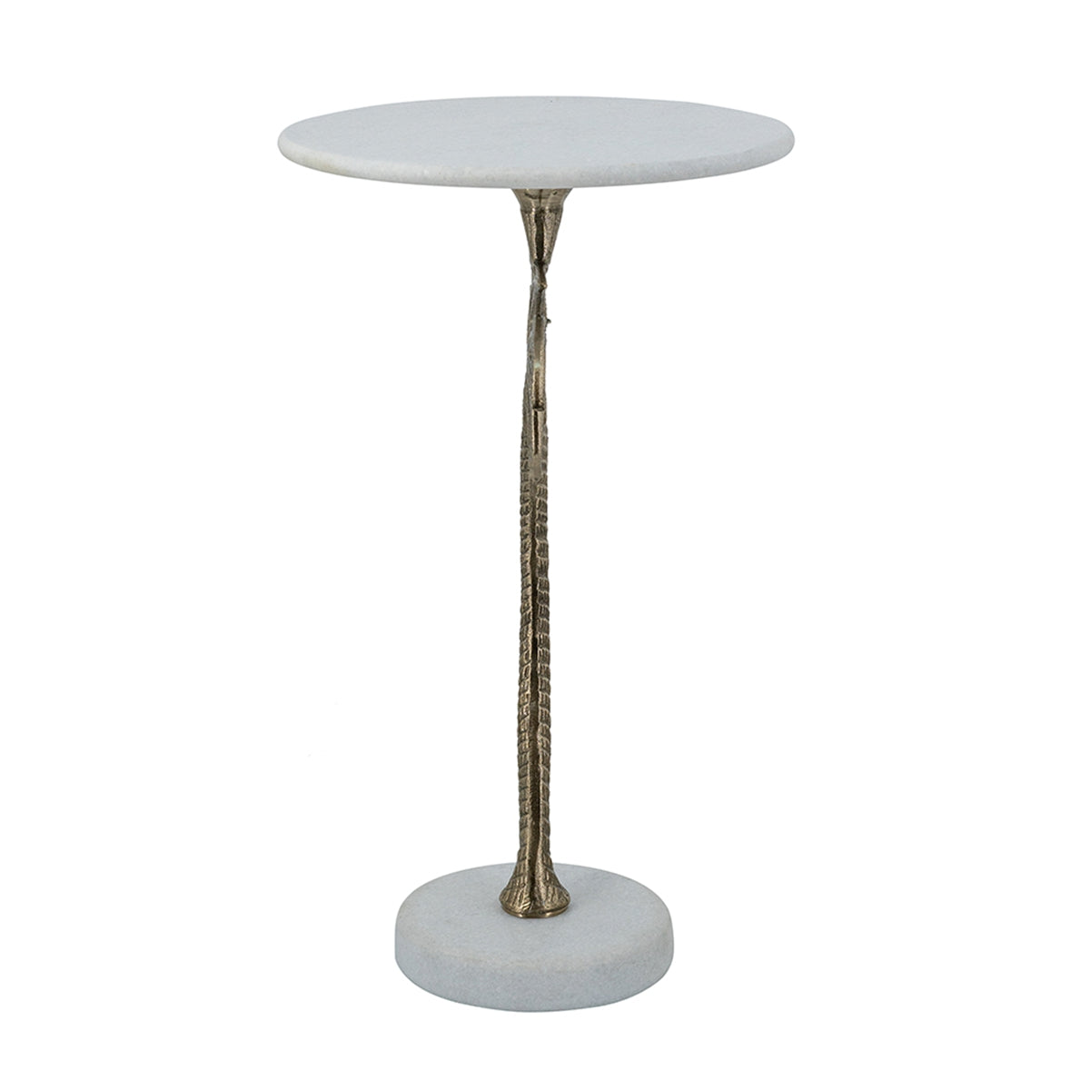 Round Side Table With White Marble Top And Gold Palm Tree Design