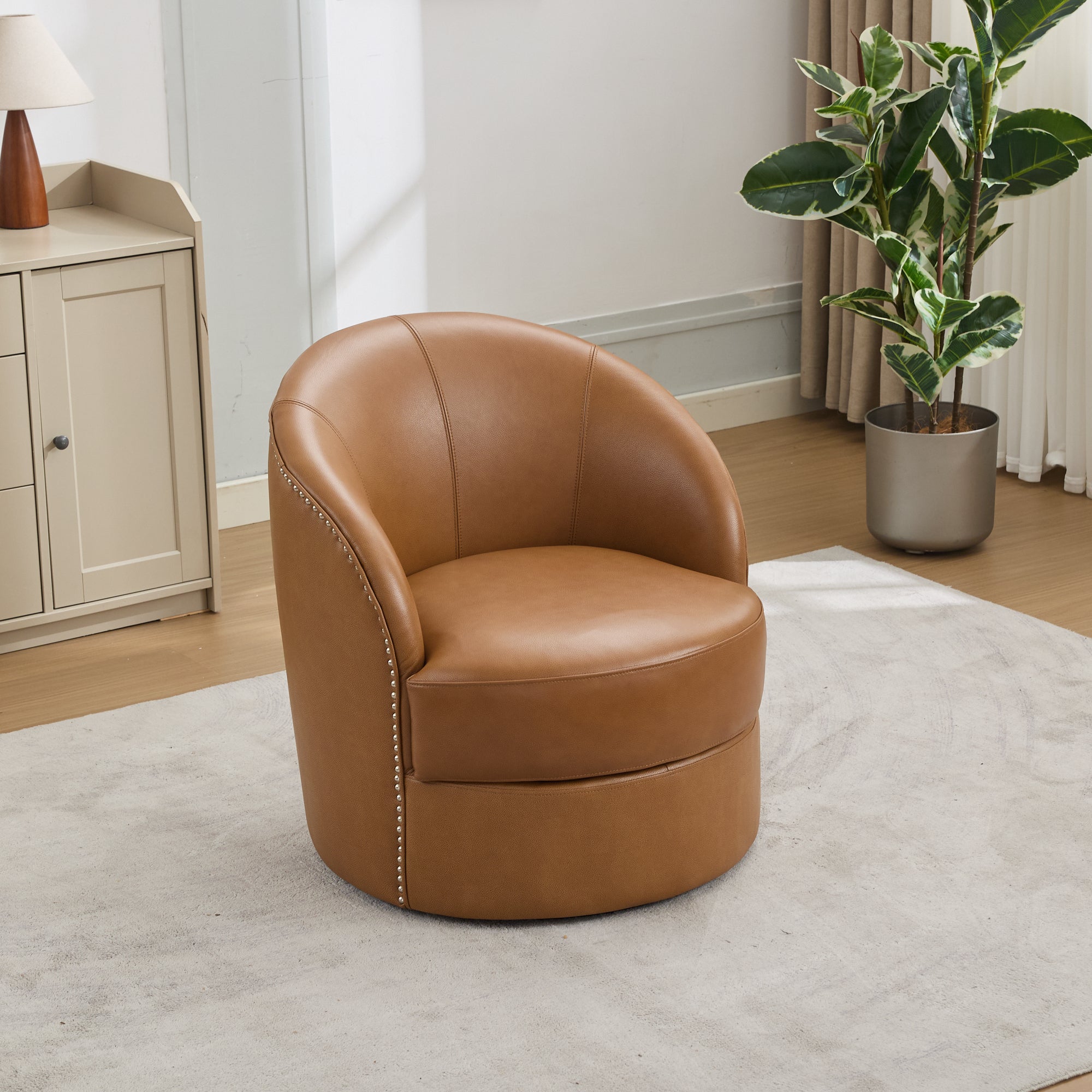 Top-Grain Leather Swivel Accent Chair