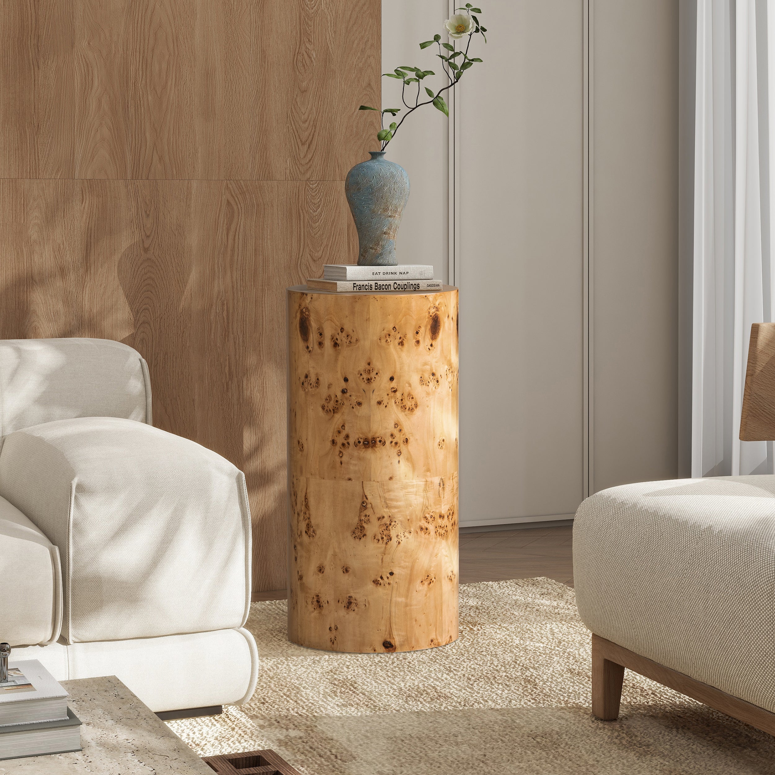 29.5" Side Table with Round Table Top and Burl Wood Frame