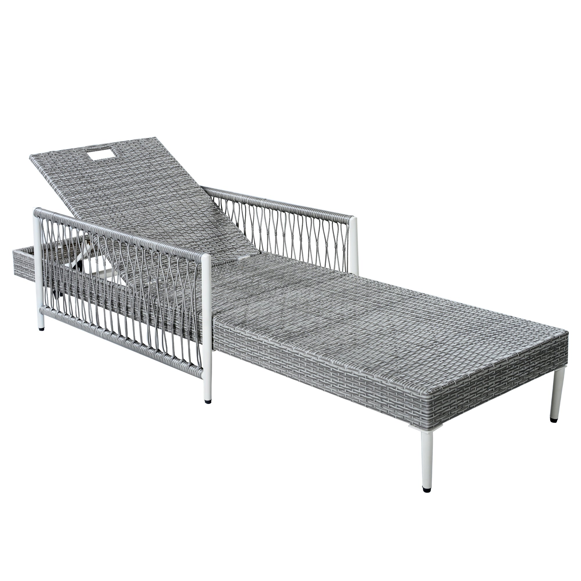 TOPMAX Outdoor All-Weather PE Rattan Chaise Lounge, Minimalist Patio Wicker Lounge Chair with 6 Gear Adjustable Recliner, Arms and Cushion for Poolside, Deck, Grey