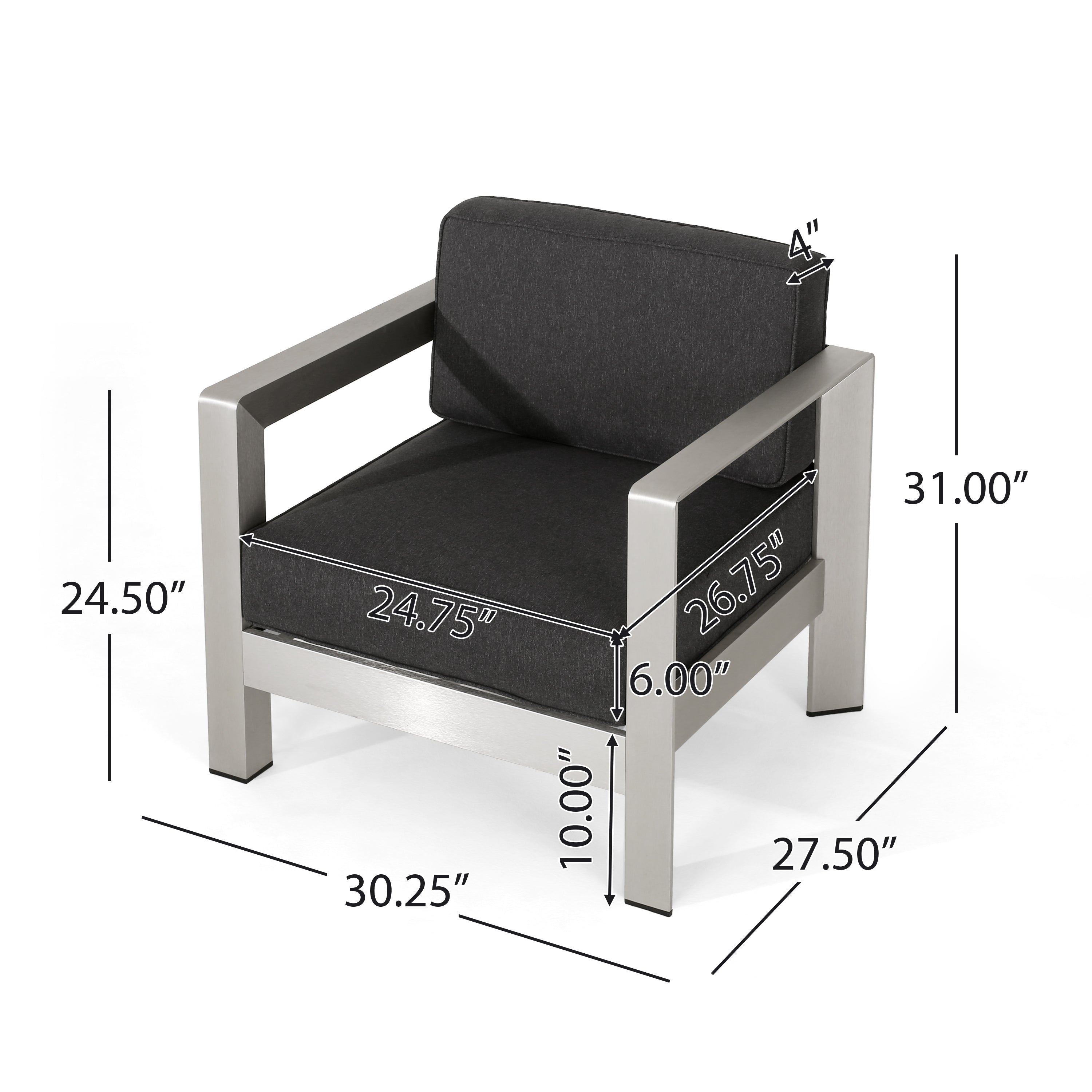 Rutile Outdoor Club Chair with Aluminum Frame and Open Back