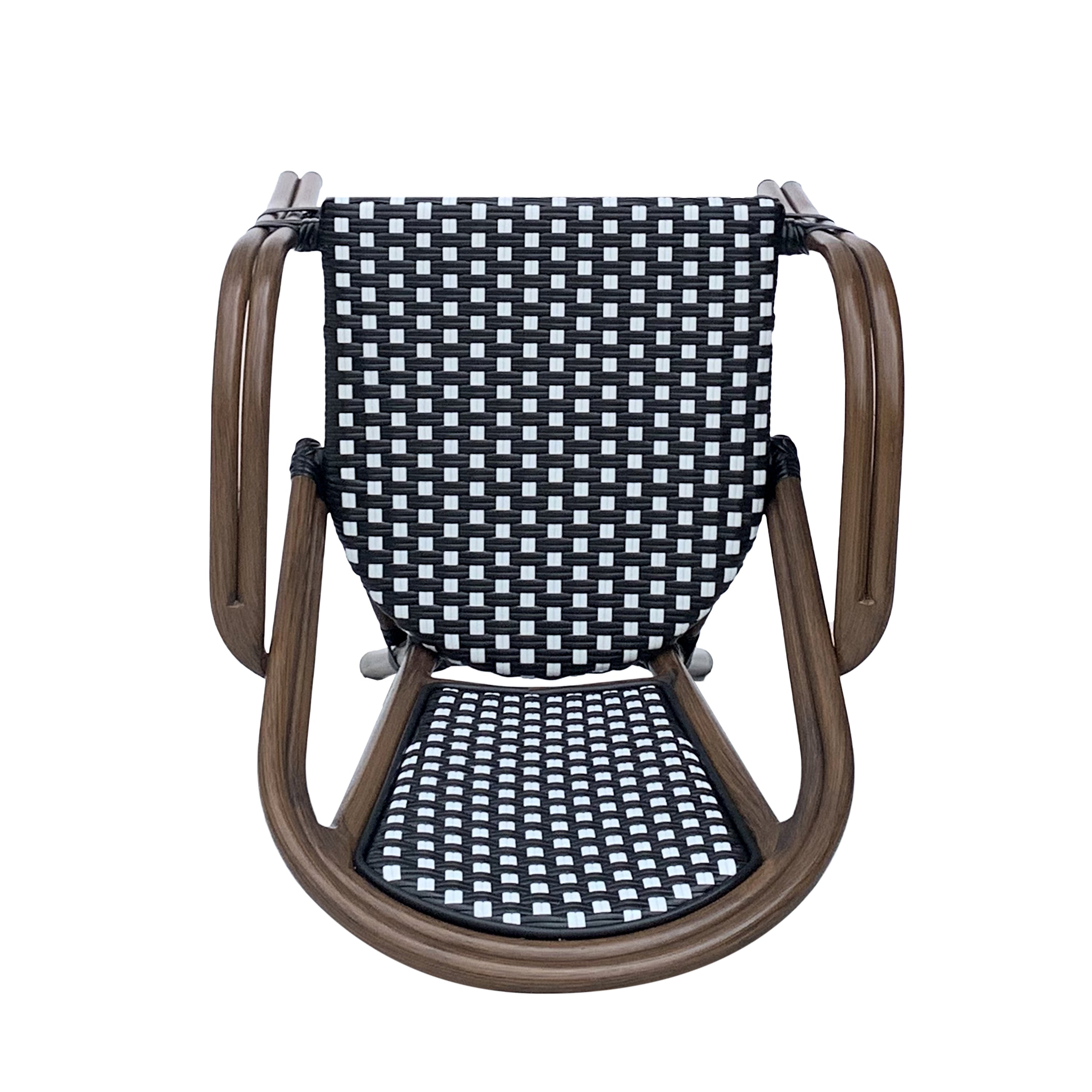 Crowned Wicker Bistro Chair with Checkered Pattern and Curved Arms, Set of 2