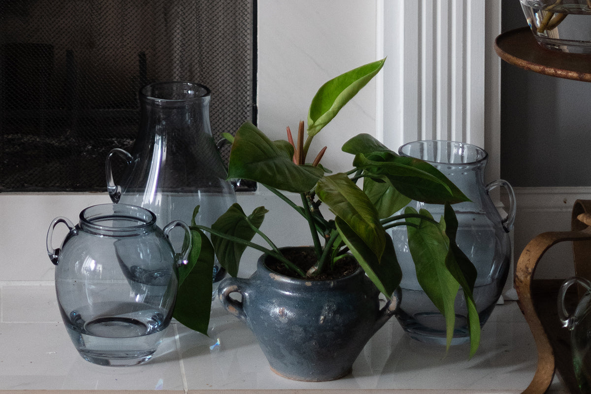 Glass Amphora Flower Vase, Denim Blue