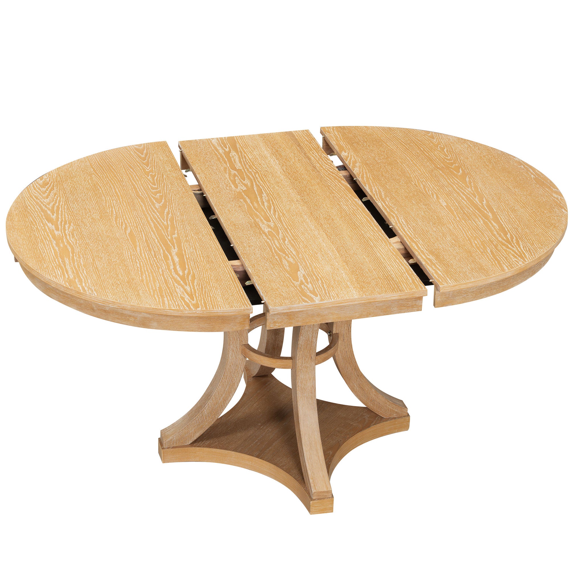 Retro Round Dining Table Set with Extendable Round Table and 4 Upholstered Chairs