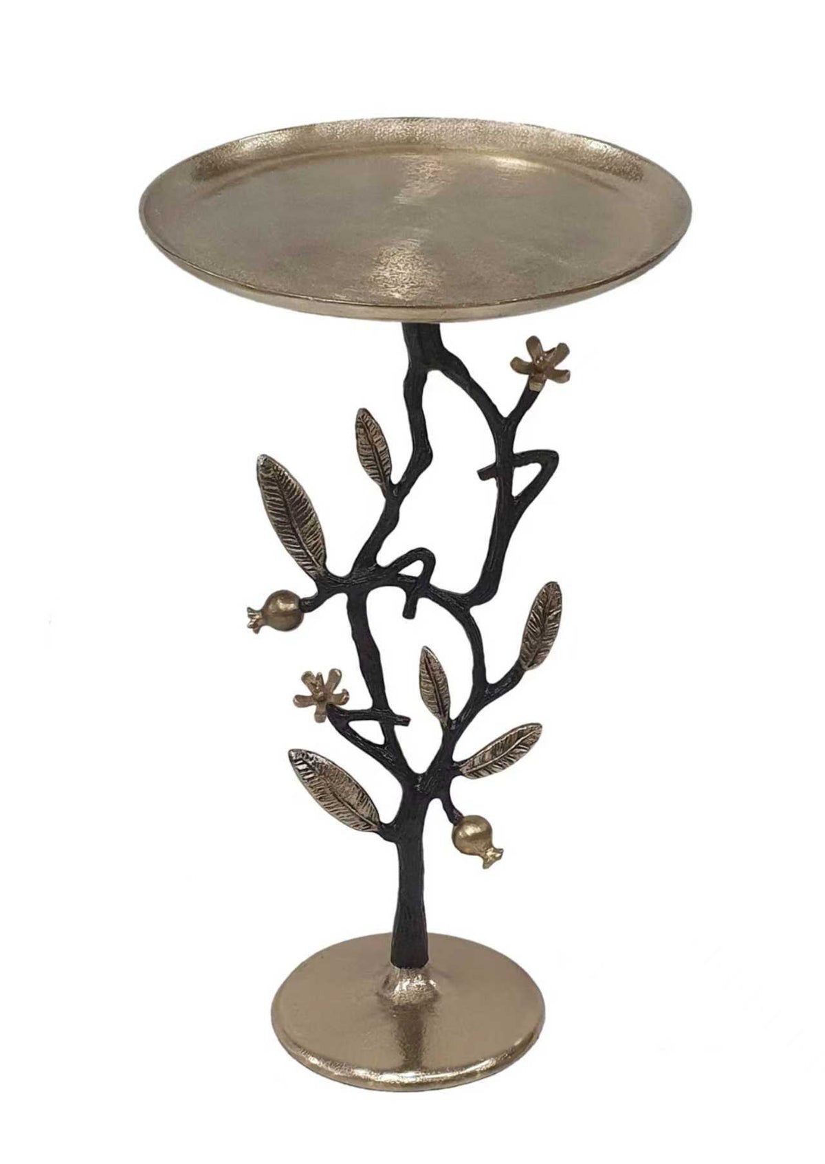 Black And Gold Aluminum Side Table With Delicate Pomegranate Design